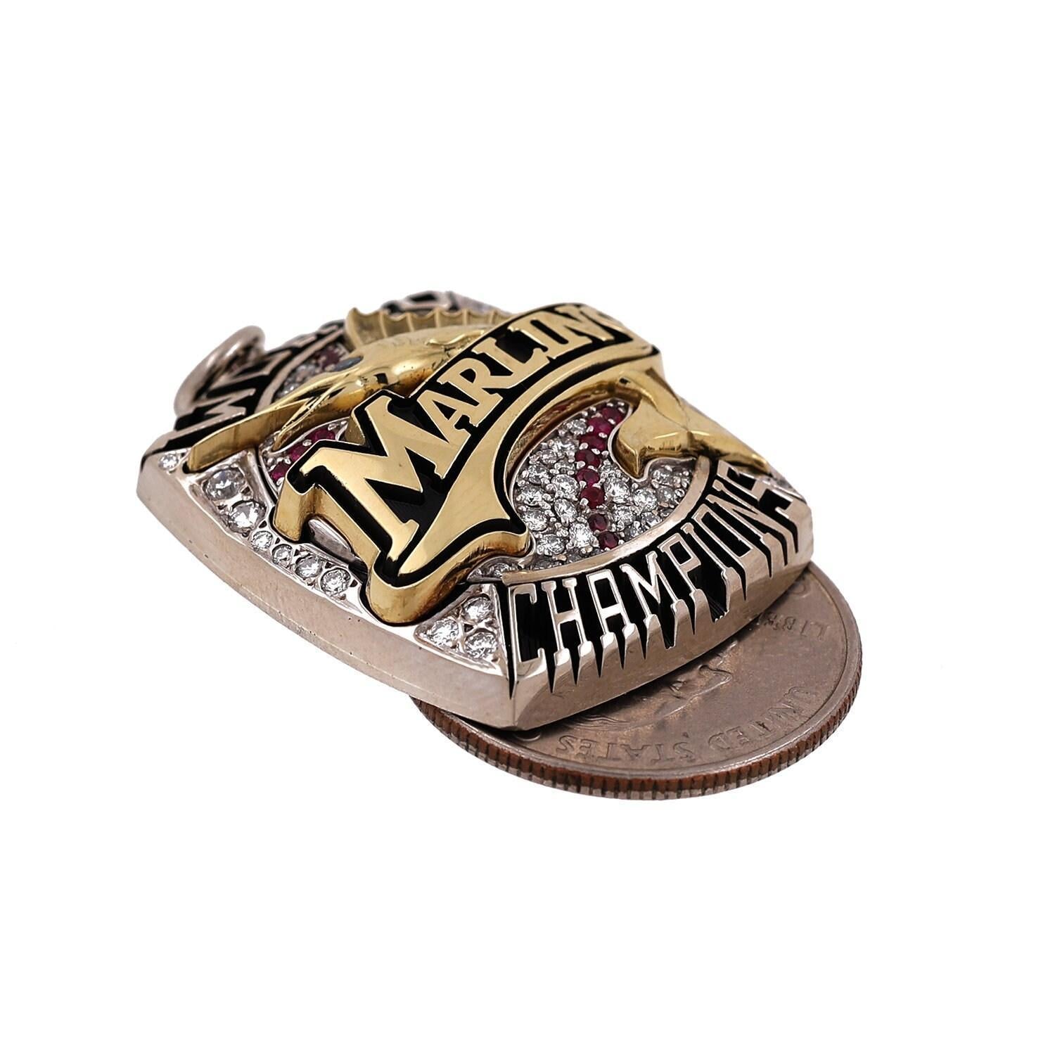 Florida Marlins 2003 World Series Pendant 14K Gold 2.08 TW Diamond Rubies 1.50"