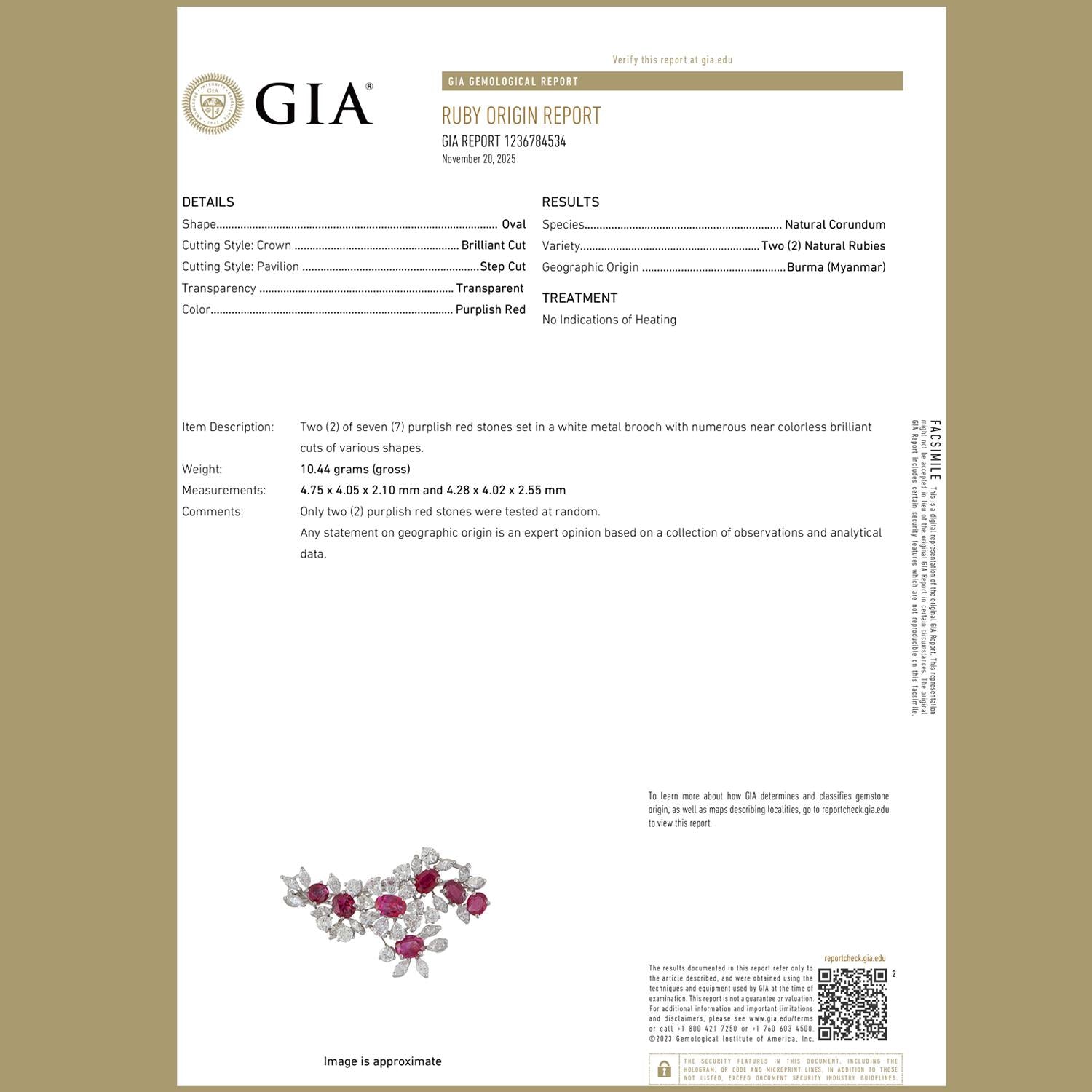 GIA Certified Burmese Ruby Diamond Floral Brooch Pin Platinum 7.10CTW No Heat