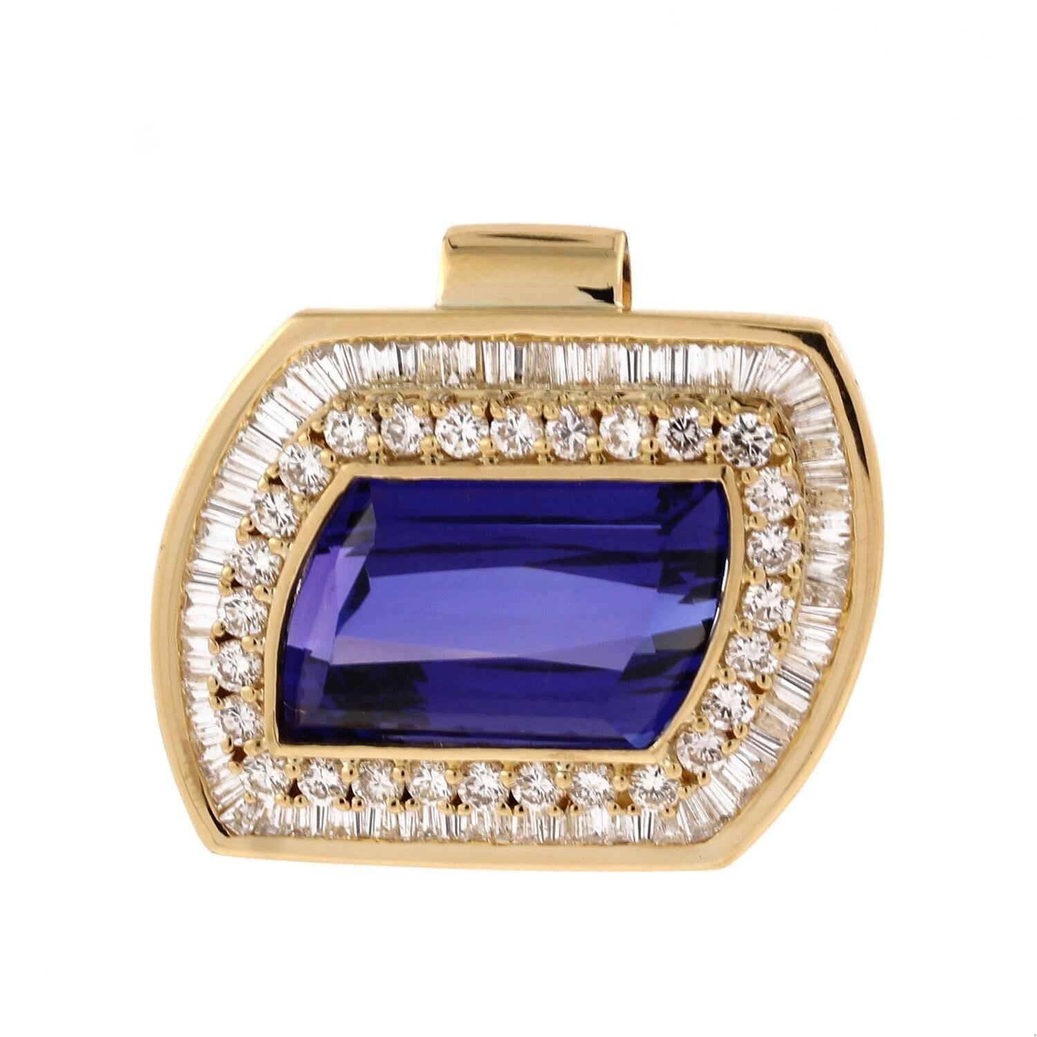 30.50 CTW GIA Rhomboid Cut Tanzanite Halo Diamond Slider Pendant 18K Gold