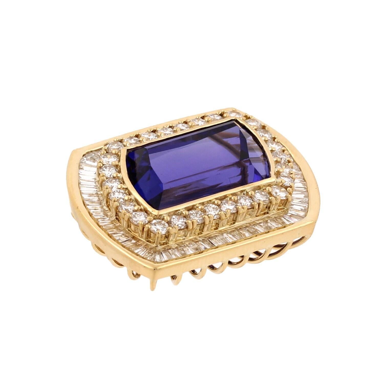 30.50 CTW GIA Rhomboid Cut Tanzanite Halo Diamond Slider Pendant 18K Gold