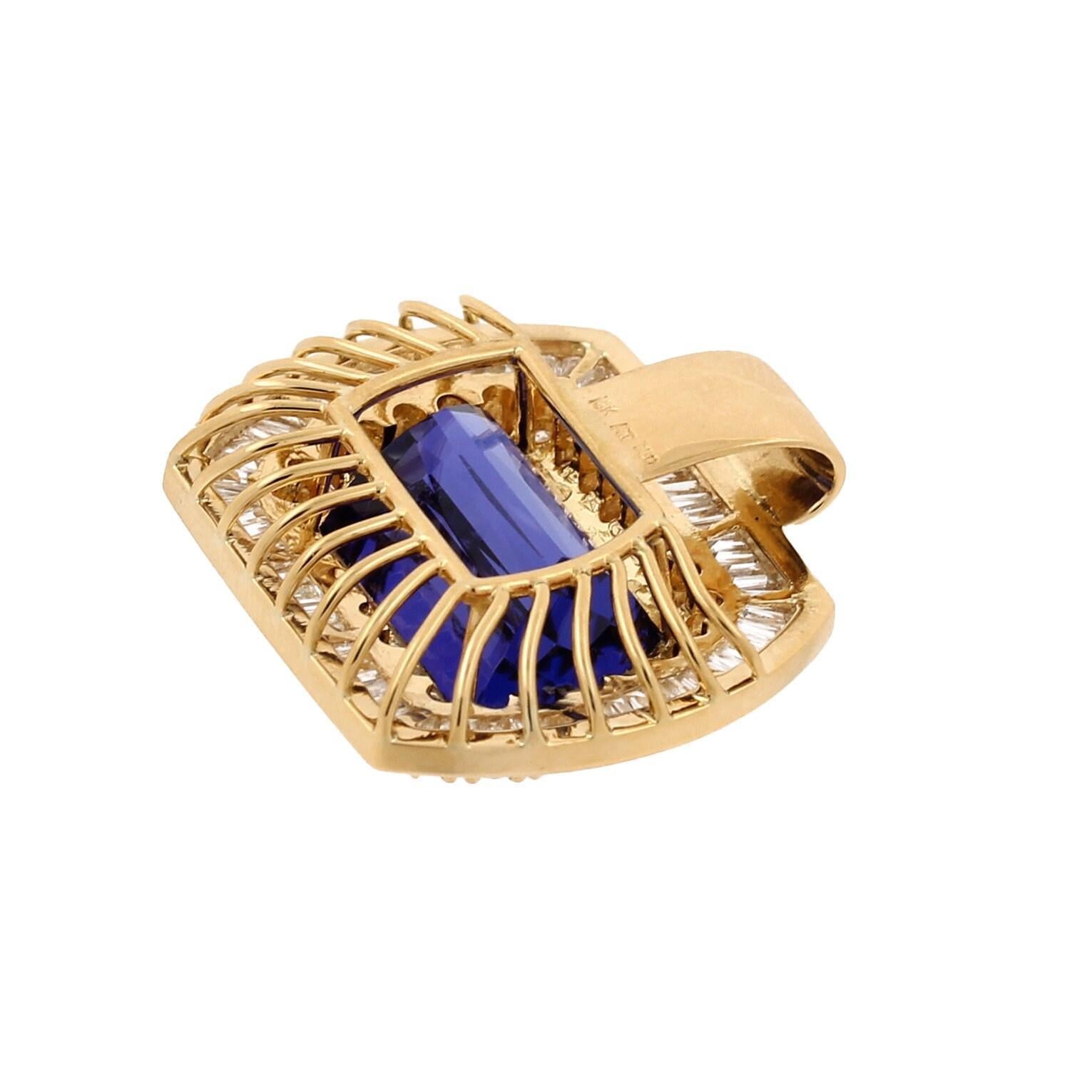 30.50 CTW GIA Rhomboid Cut Tanzanite Halo Diamond Slider Pendant 18K Gold