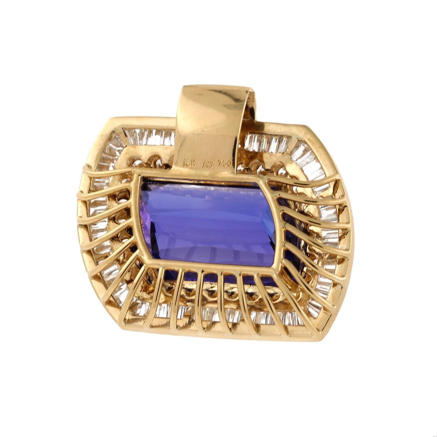 30.50 CTW GIA Rhomboid Cut Tanzanite Halo Diamond Slider Pendant 18K Gold