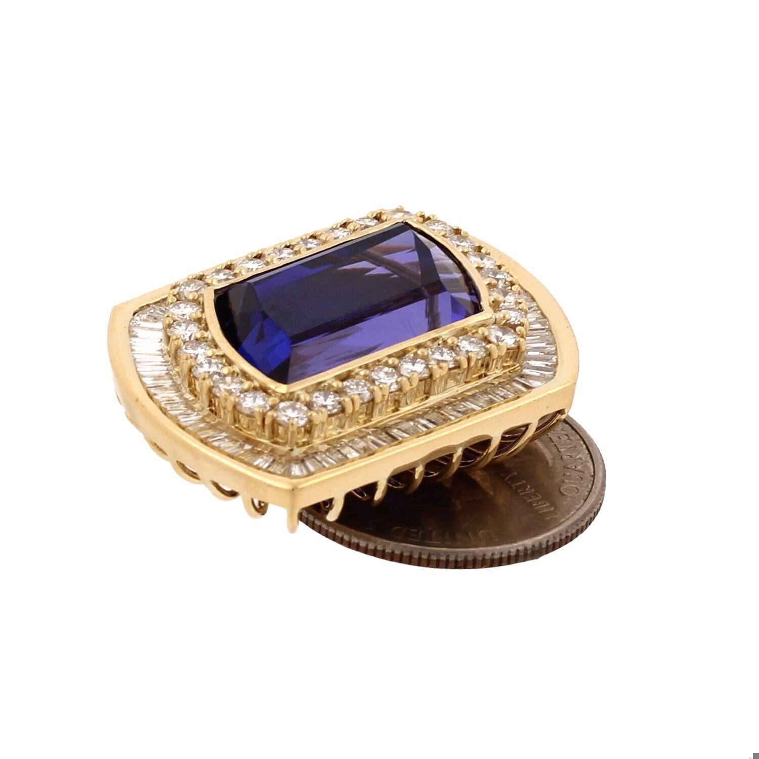 30.50 CTW GIA Rhomboid Cut Tanzanite Halo Diamond Slider Pendant 18K Gold