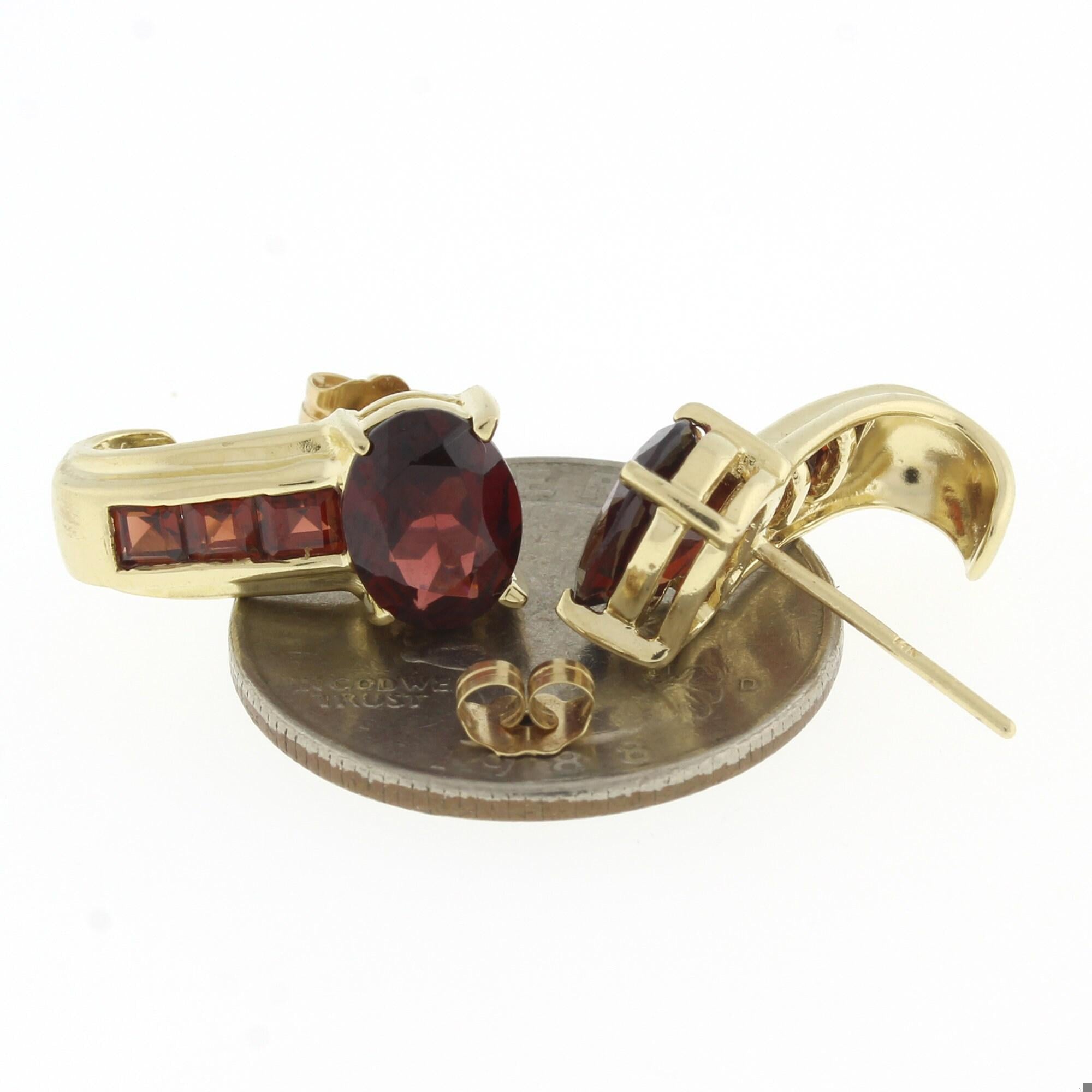 Garnet J Hoop Earrings 14K Yellow Gold 0.50" Ladies Estate
