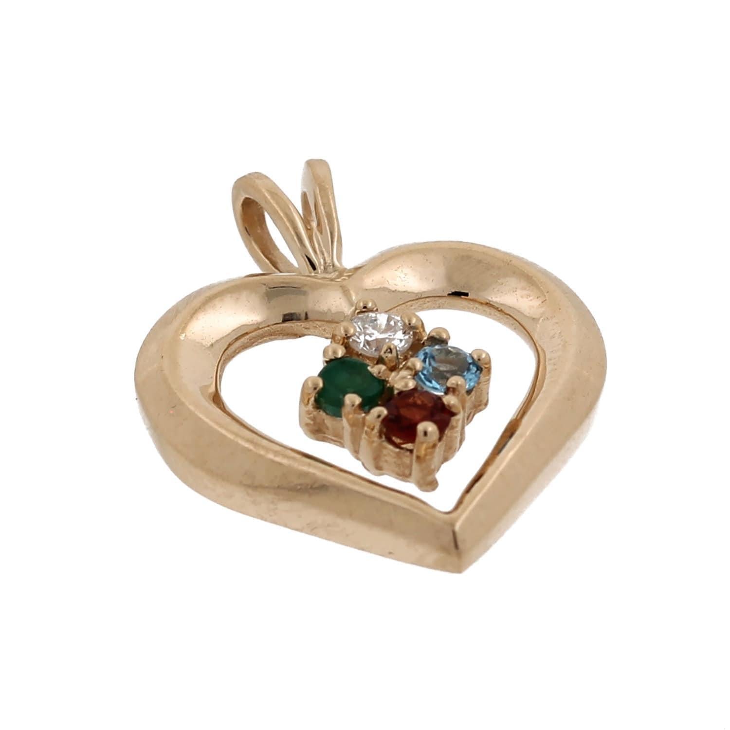 Multi Gemstone Diamond Open Heart Pendant Charm 14K Yellow Gold Vintage 1"