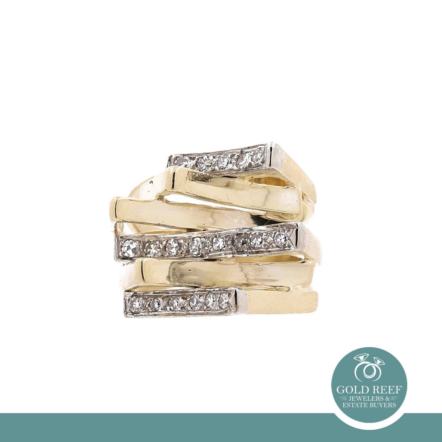 Geometric Diamond Statement Ring 2-Tone Gold 0.35 TW Size 5.5 Contemporary