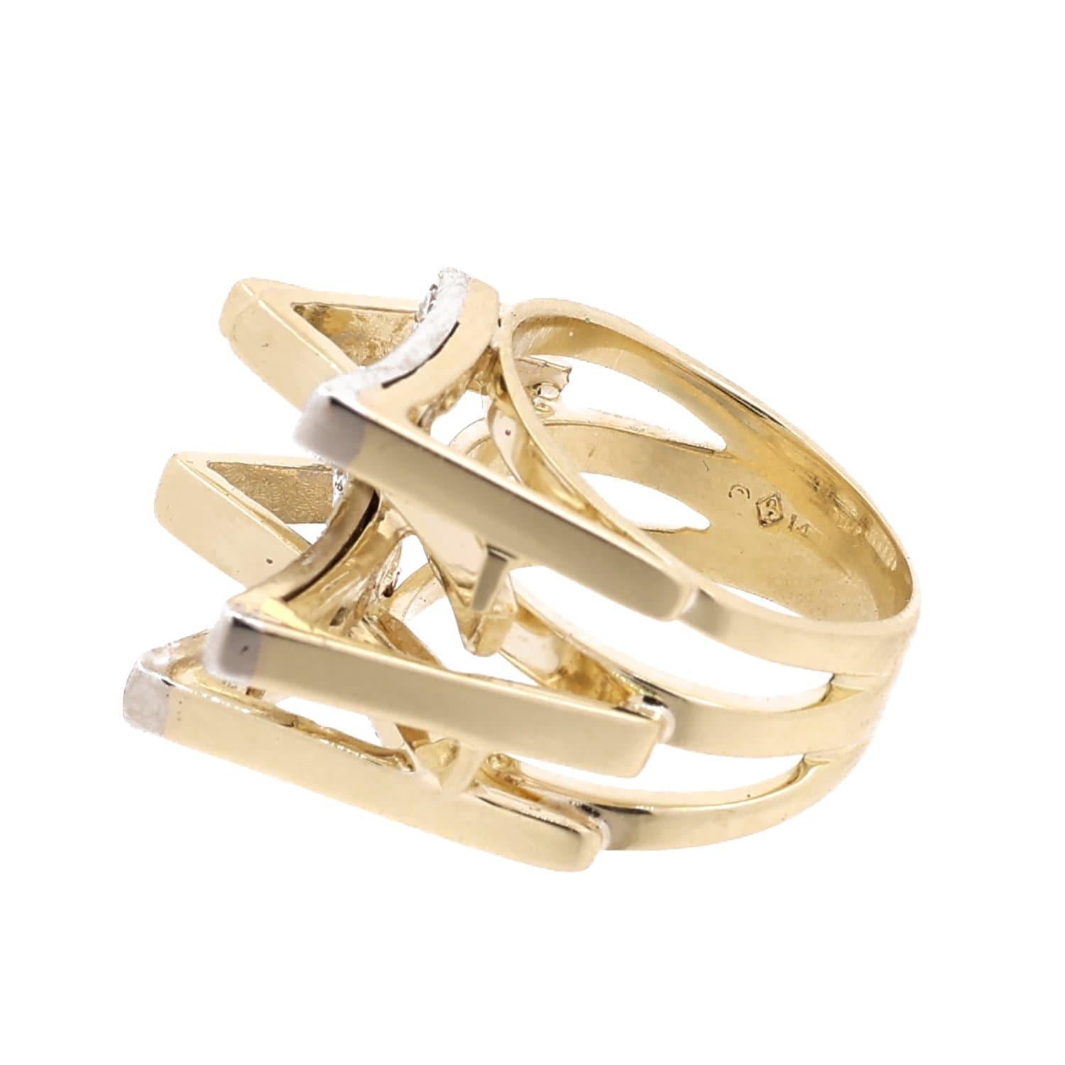 Geometric Diamond Statement Ring 2-Tone Gold 0.35 TW Size 5.5 Contemporary