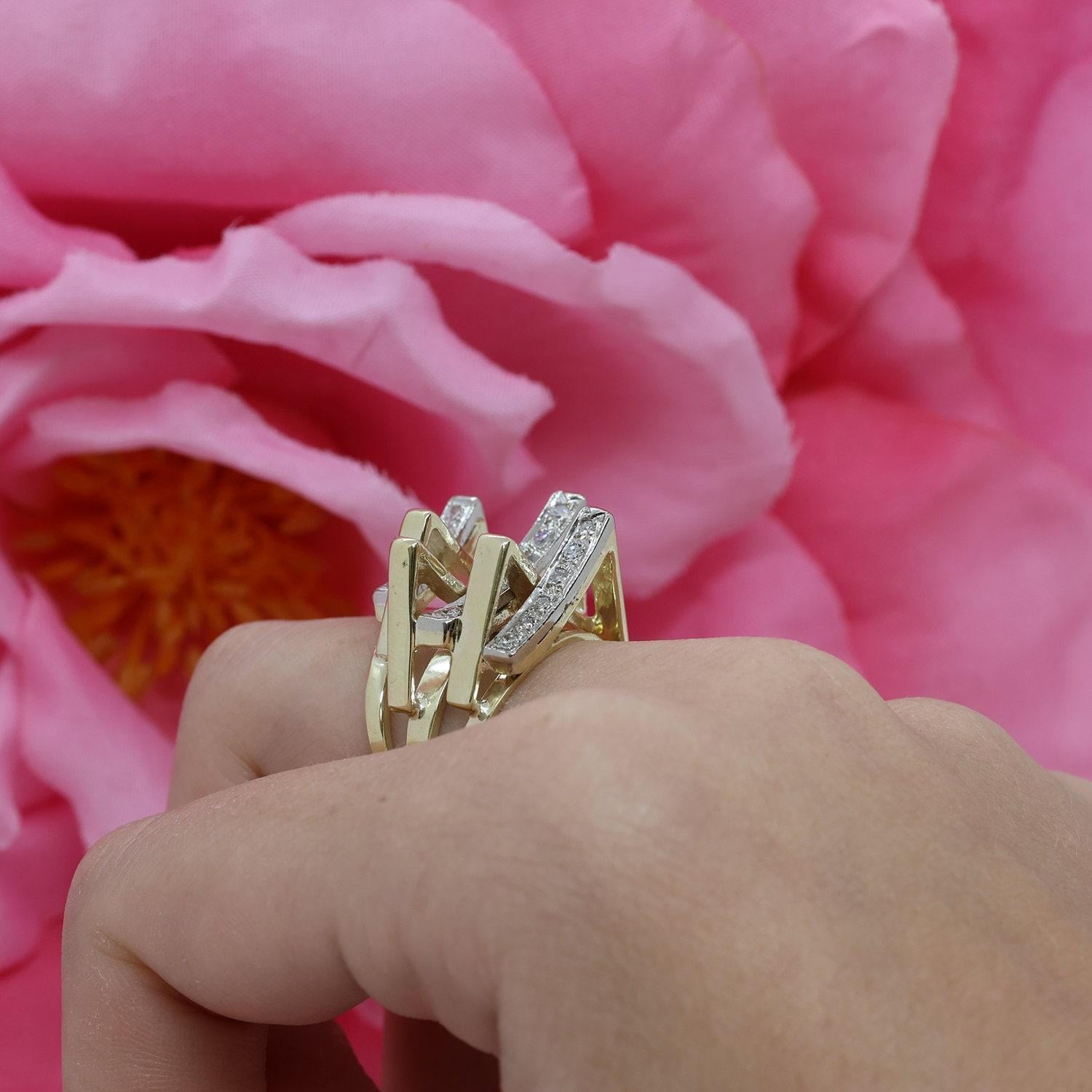 Geometric Diamond Statement Ring 2-Tone Gold 0.35 TW Size 5.5 Contemporary