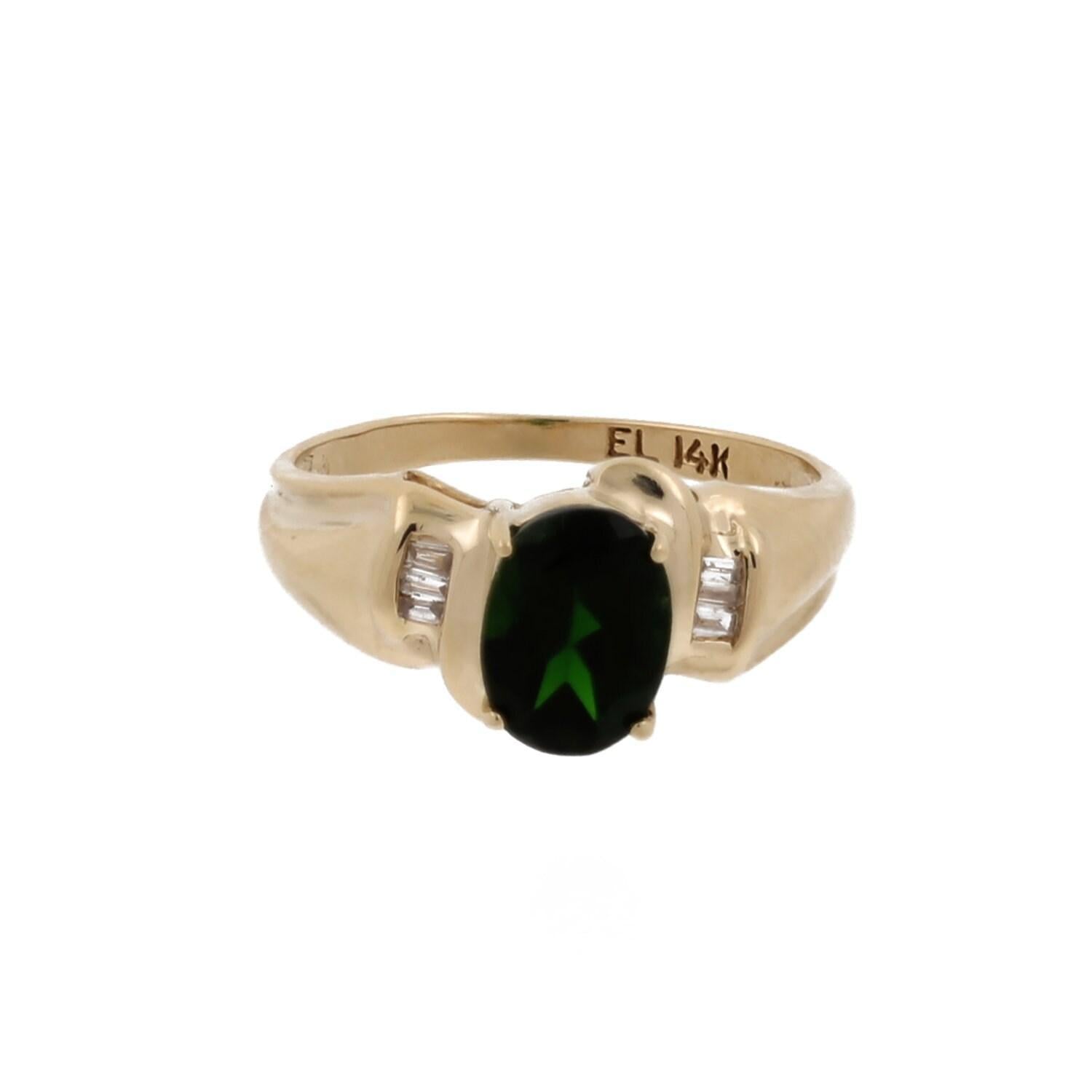 Green Diopside Diamond Accent Cocktail Ring 14K Yellow Gold 1.40 CTW Size 6.5