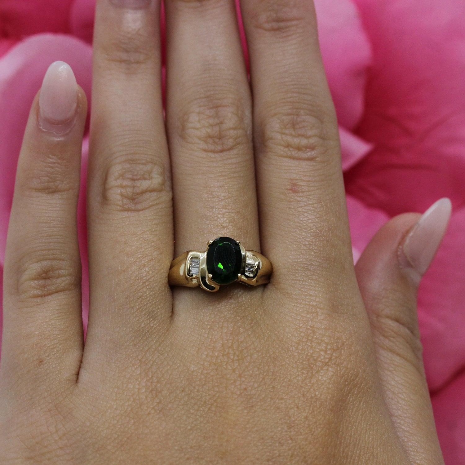 Green Diopside Diamond Accent Cocktail Ring 14K Yellow Gold 1.40 CTW Size 6.5