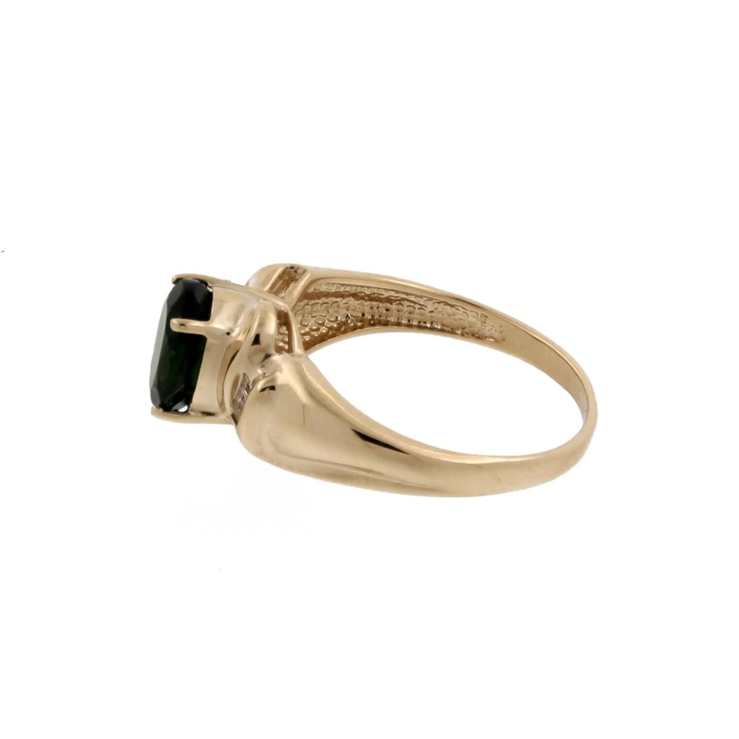 Green Diopside Diamond Accent Cocktail Ring 14K Yellow Gold 1.40 CTW Size 6.5