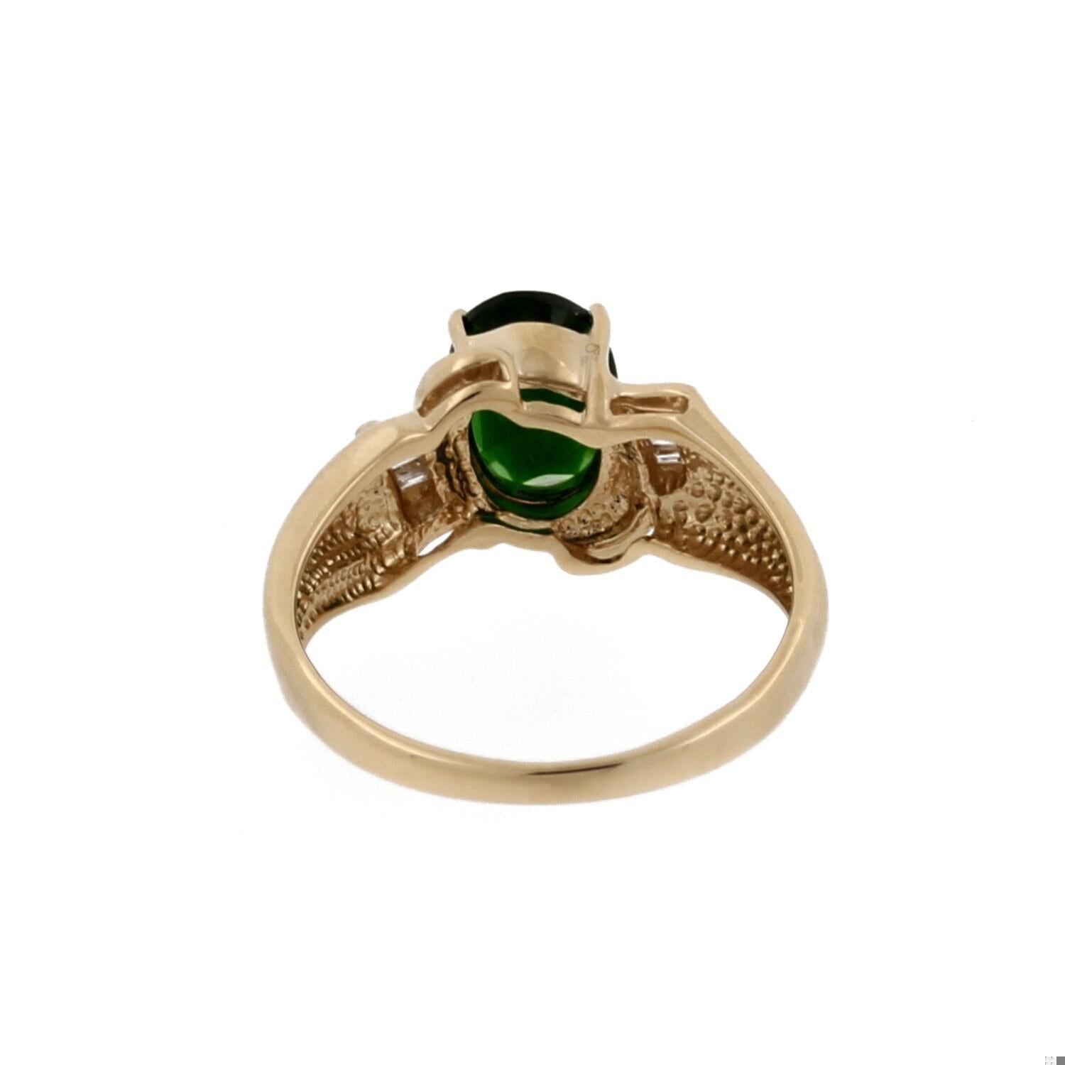Green Diopside Diamond Accent Cocktail Ring 14K Yellow Gold 1.40 CTW Size 6.5