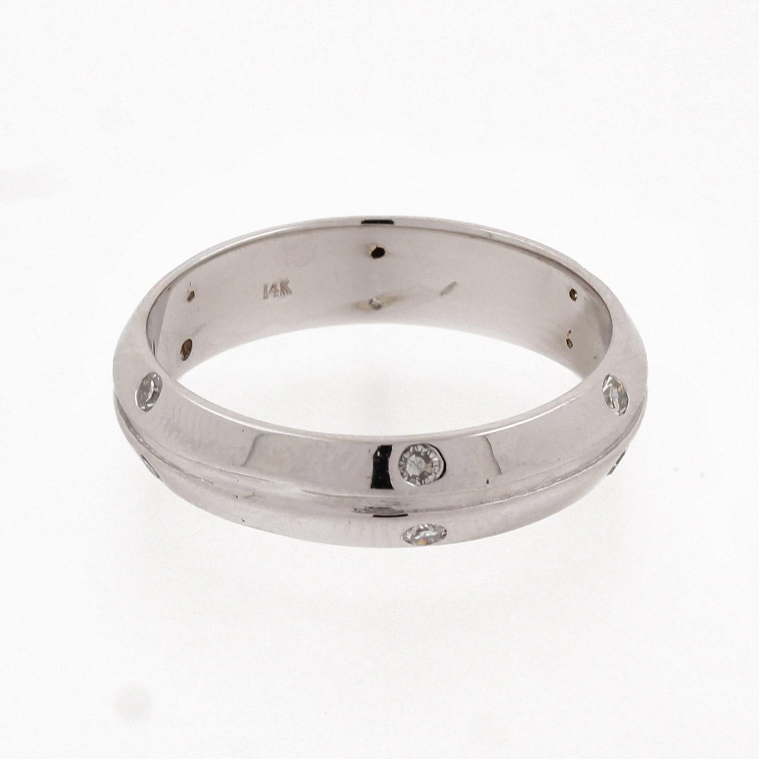 Gypsy Set Diamond Wide Eternity Band Ring 14K White Gold 0.36 CTW Unisex SZ 11