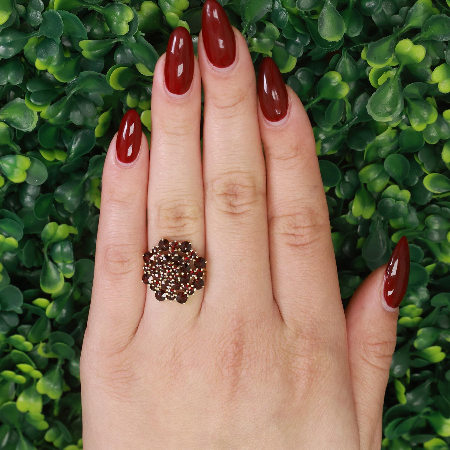 Vintage Garnet Gemstone Floral Statement Ring 14K Yellow Gold 2.53 CTW Size 7