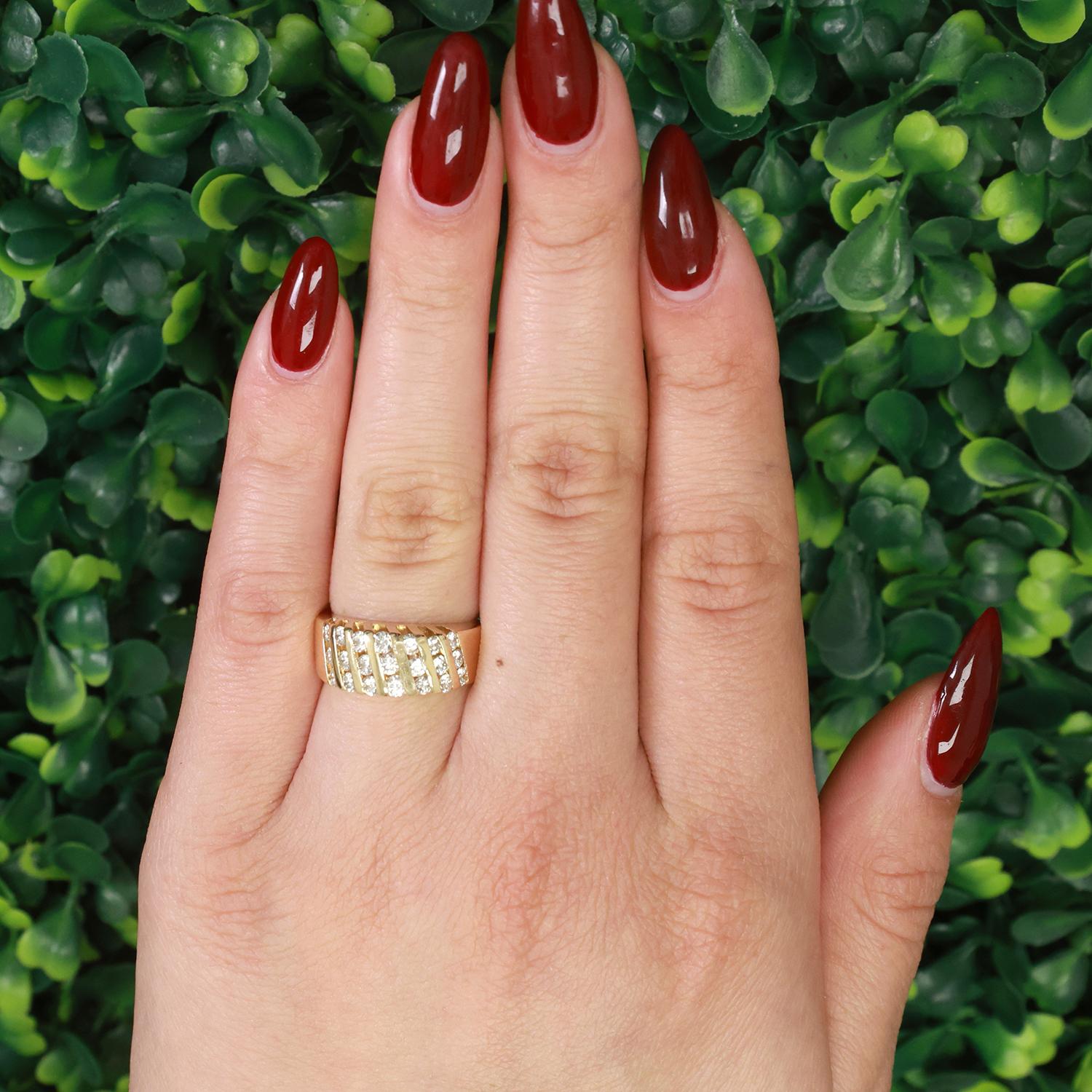 1.33 TW Diamond Bar Wide Band Ring 14K Yellow Gold Size 6 Unisex Estate