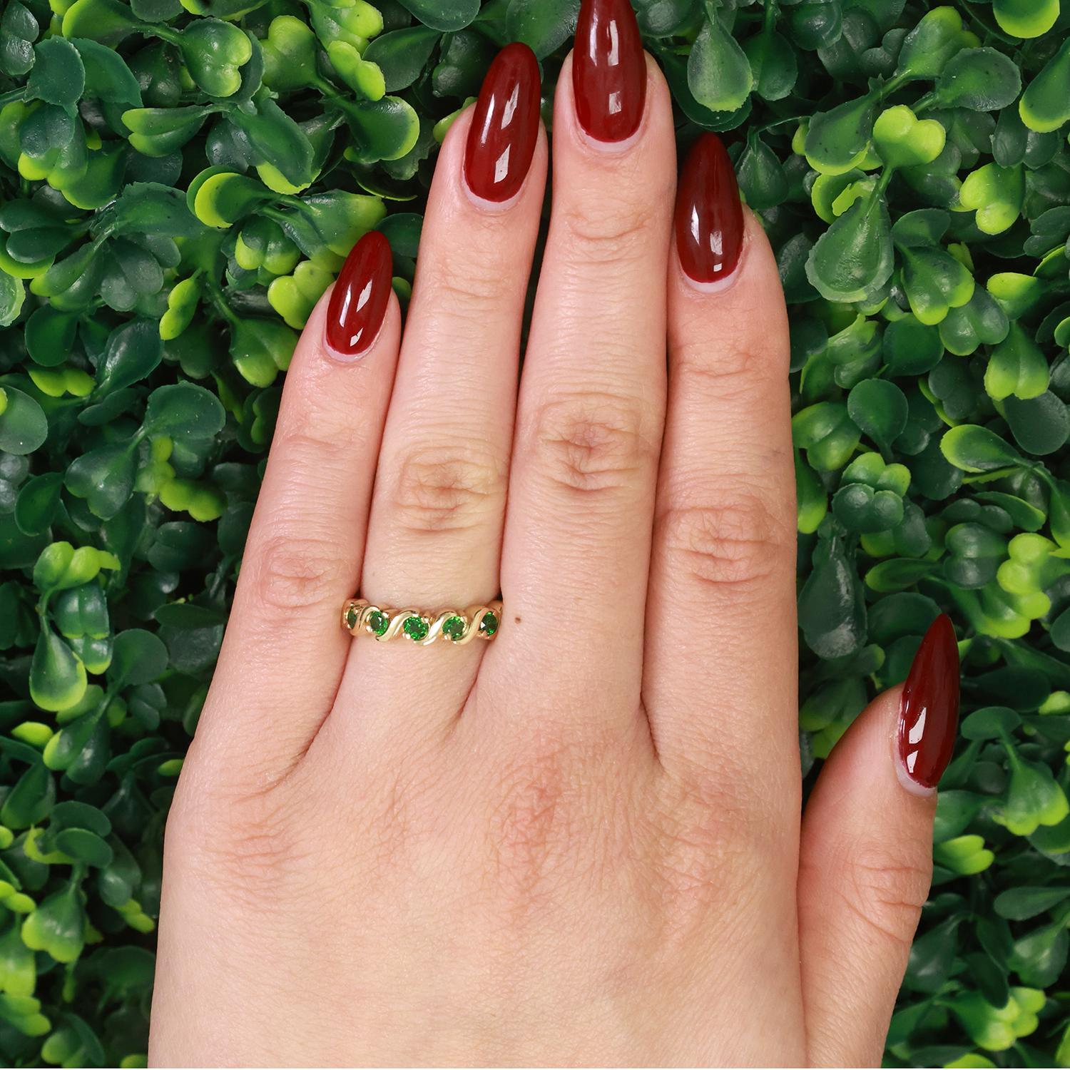 Tsavorite Garnet Swirl Band Ring 14K Yellow Gold 0.60 CTW Size 6.5 Ladies