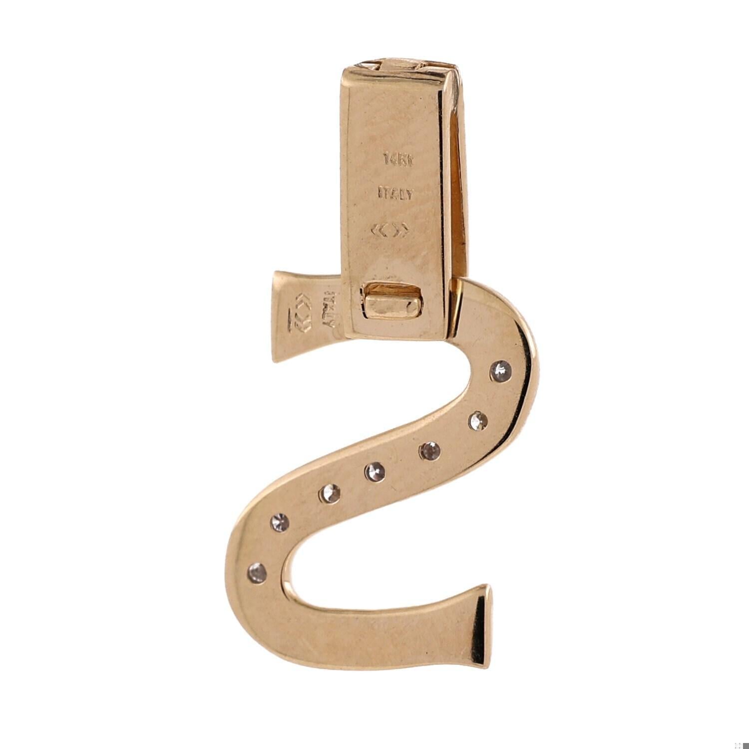 Initial Letter "S" Diamond Pendant Charm 14K Yellow Gold 0.14 CTW 0.85" Estate