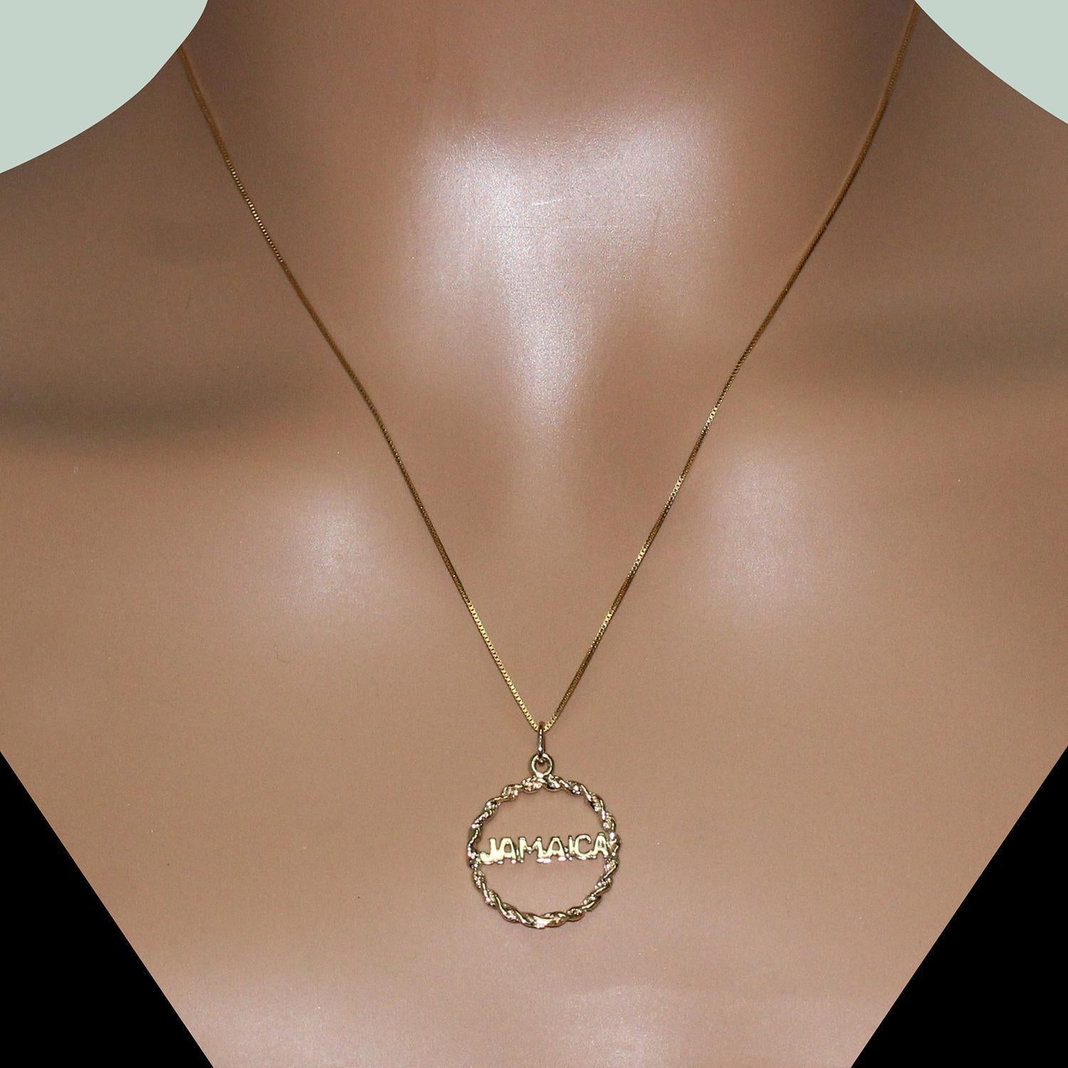 Jamaica Pendant Charm 14K Yellow Gold Twisted Cable Frame 1" Round Unisex