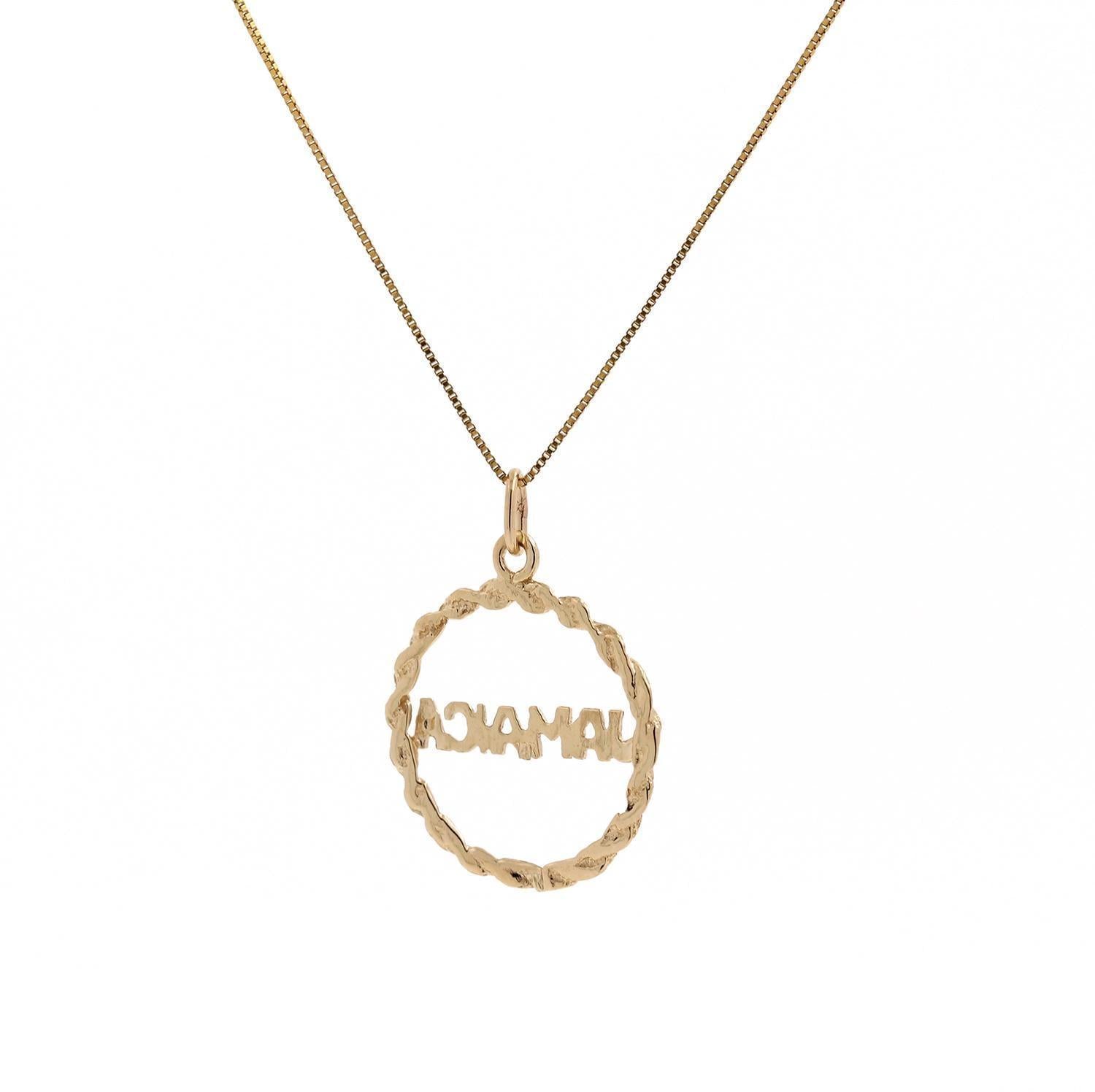 Jamaica Pendant Charm 14K Yellow Gold Twisted Cable Frame 1" Round Unisex