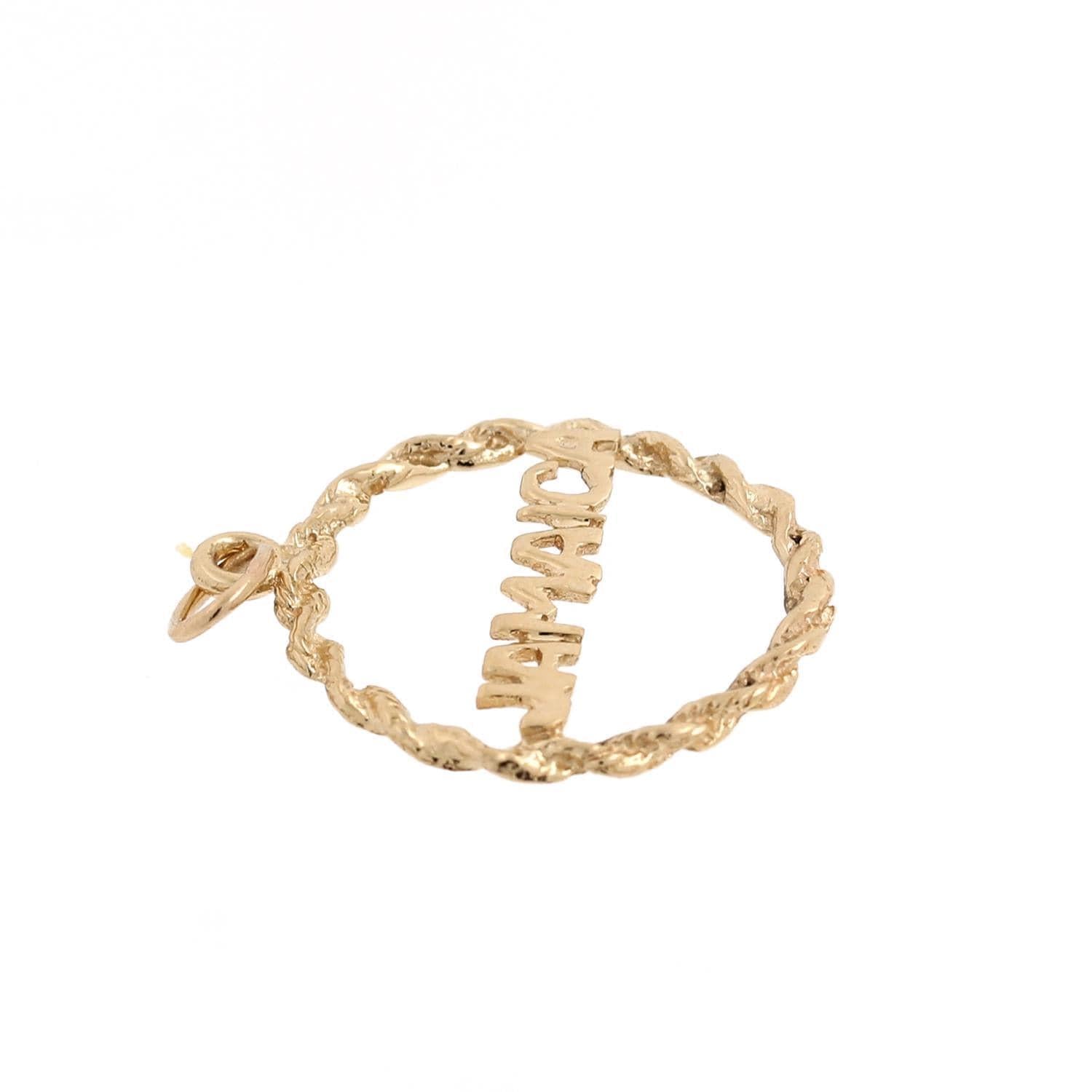 Jamaica Pendant Charm 14K Yellow Gold Twisted Cable Frame 1" Round Unisex