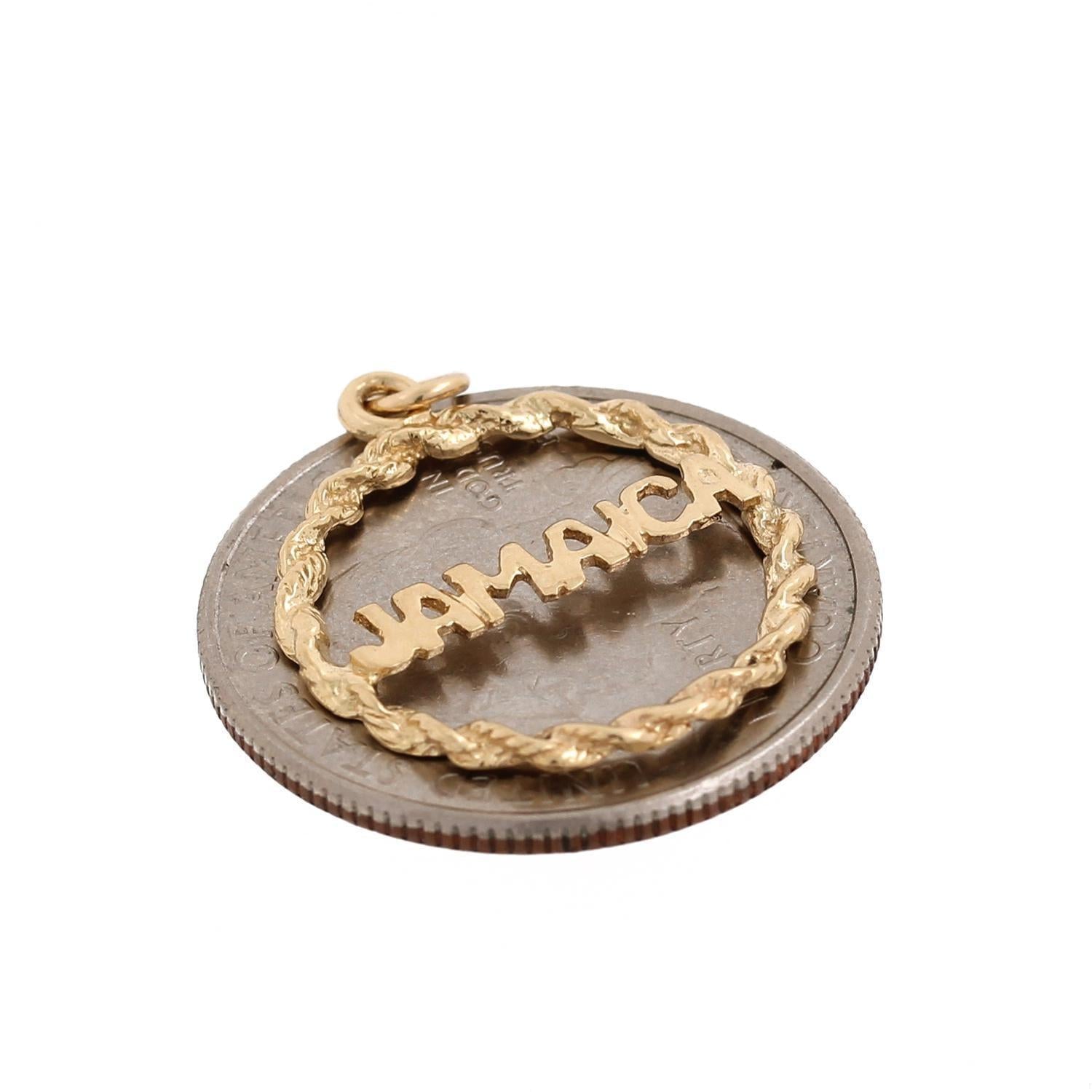 Jamaica Pendant Charm 14K Yellow Gold Twisted Cable Frame 1" Round Unisex