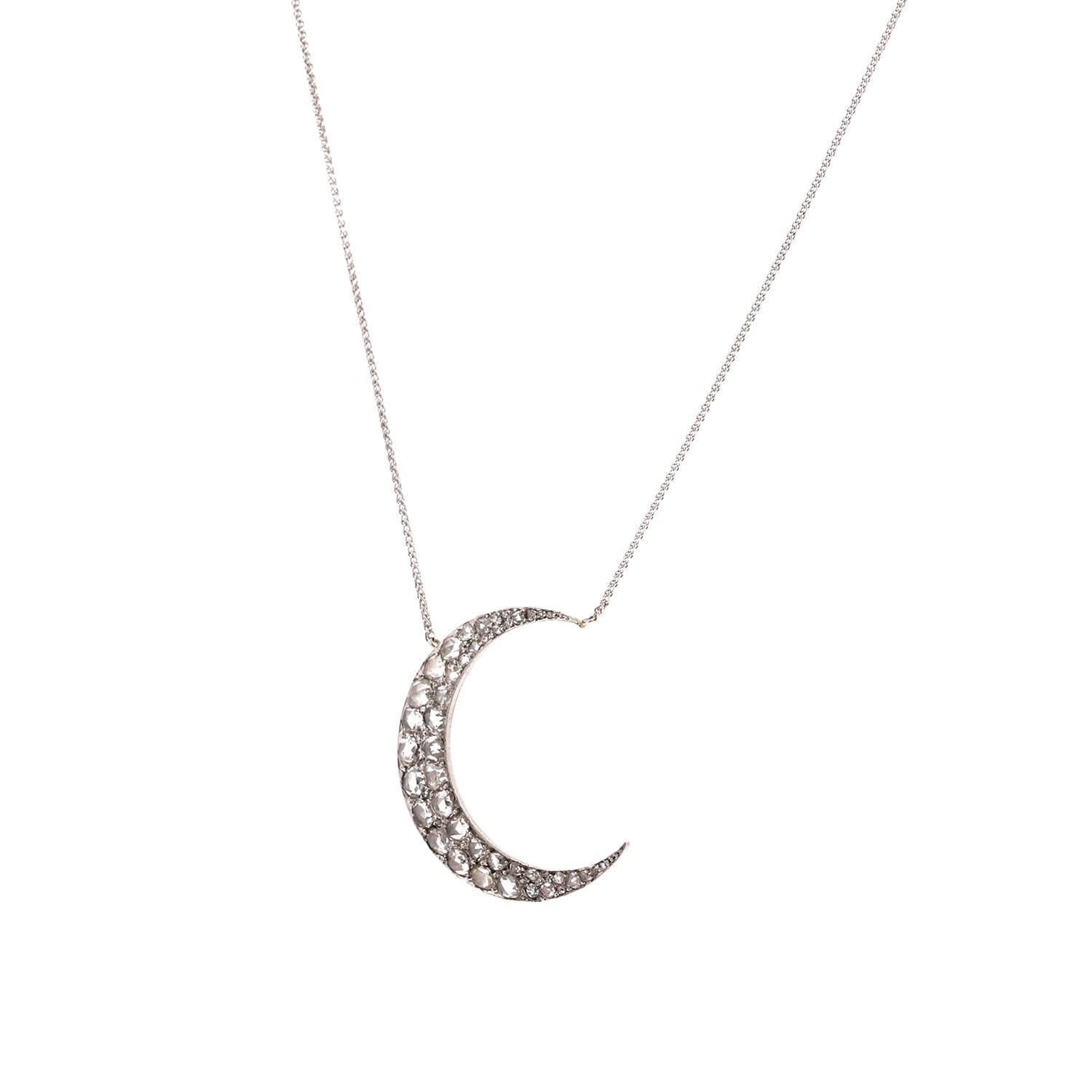 Jaques & Marcus Antique Diamond Crescent Moon Pendant Plat 18K Y/Gold 17" Chain