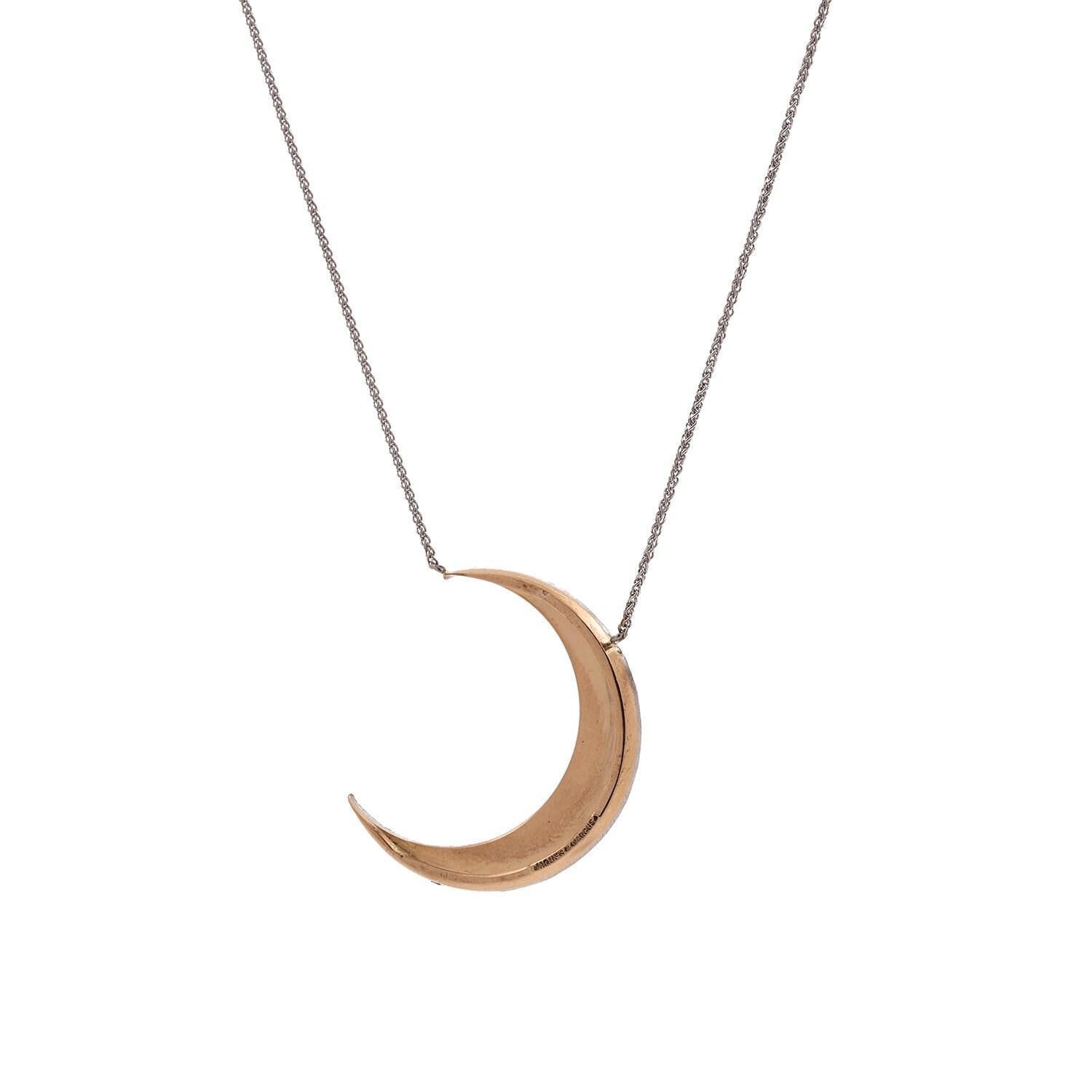 Jaques & Marcus Antique Diamond Crescent Moon Pendant Plat 18K Y/Gold 17" Chain