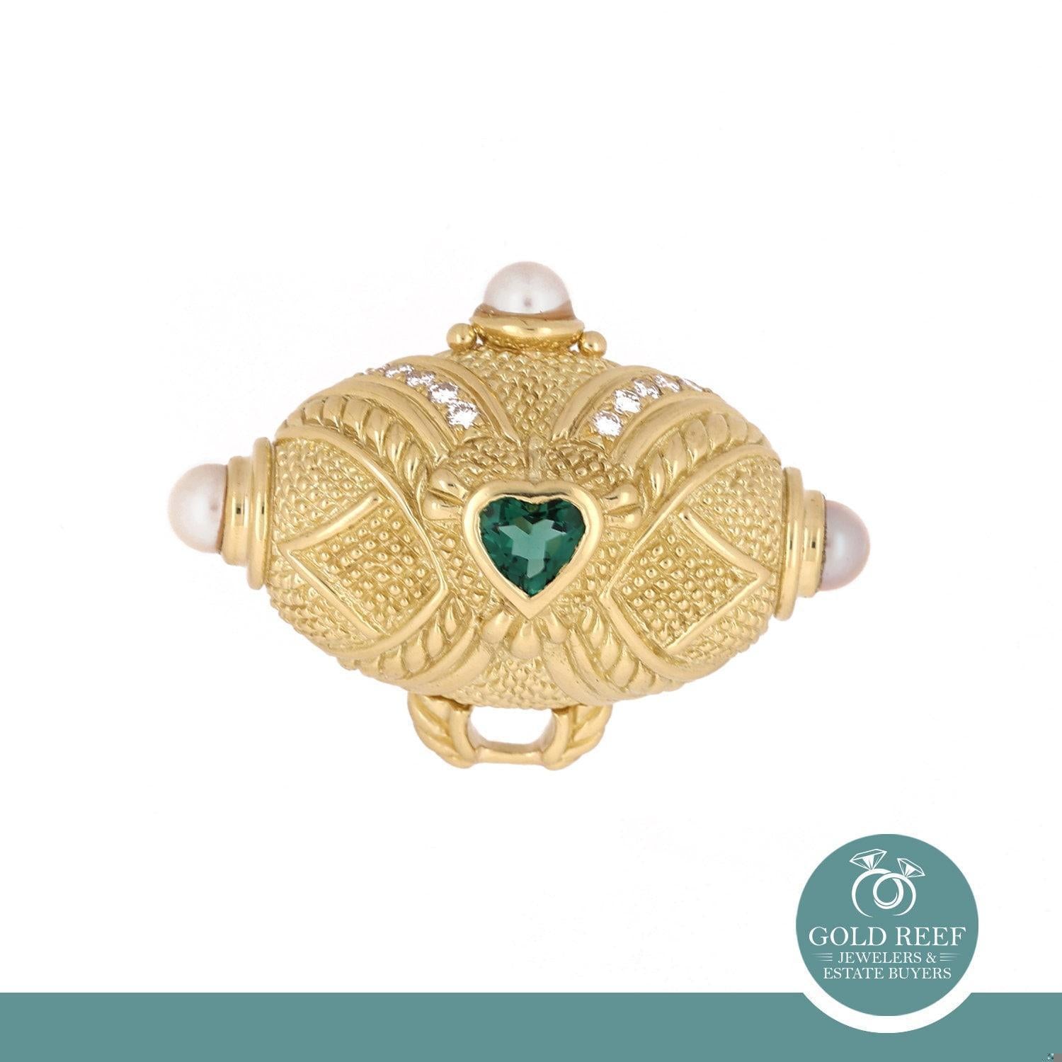 Judith Ripka 18K Yellow Gold Brooch Pin Enhancer Heart Tourmaline Diamond Pearl