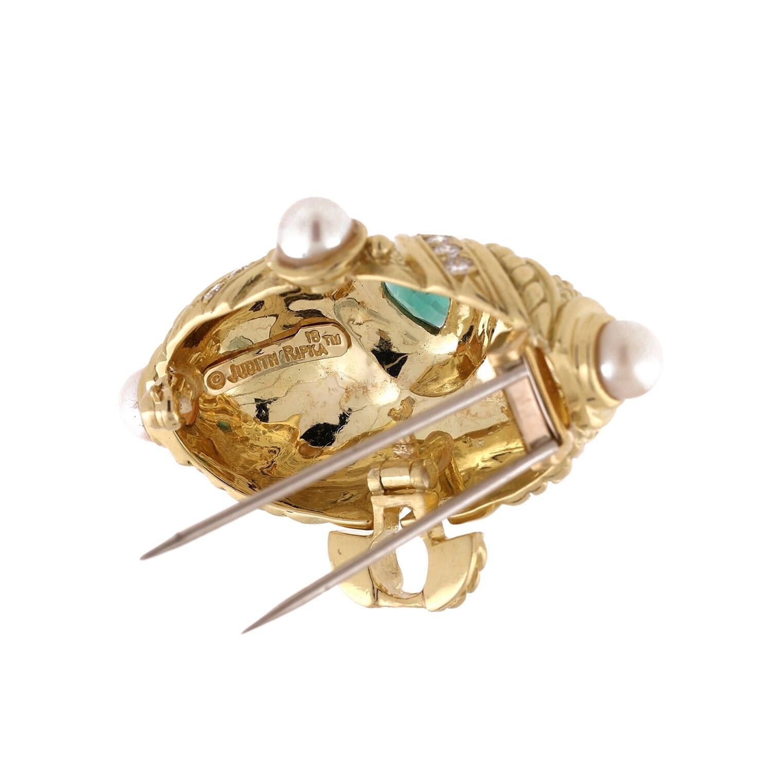 Judith Ripka 18K Yellow Gold Brooch Pin Enhancer Heart Tourmaline Diamond Pearl