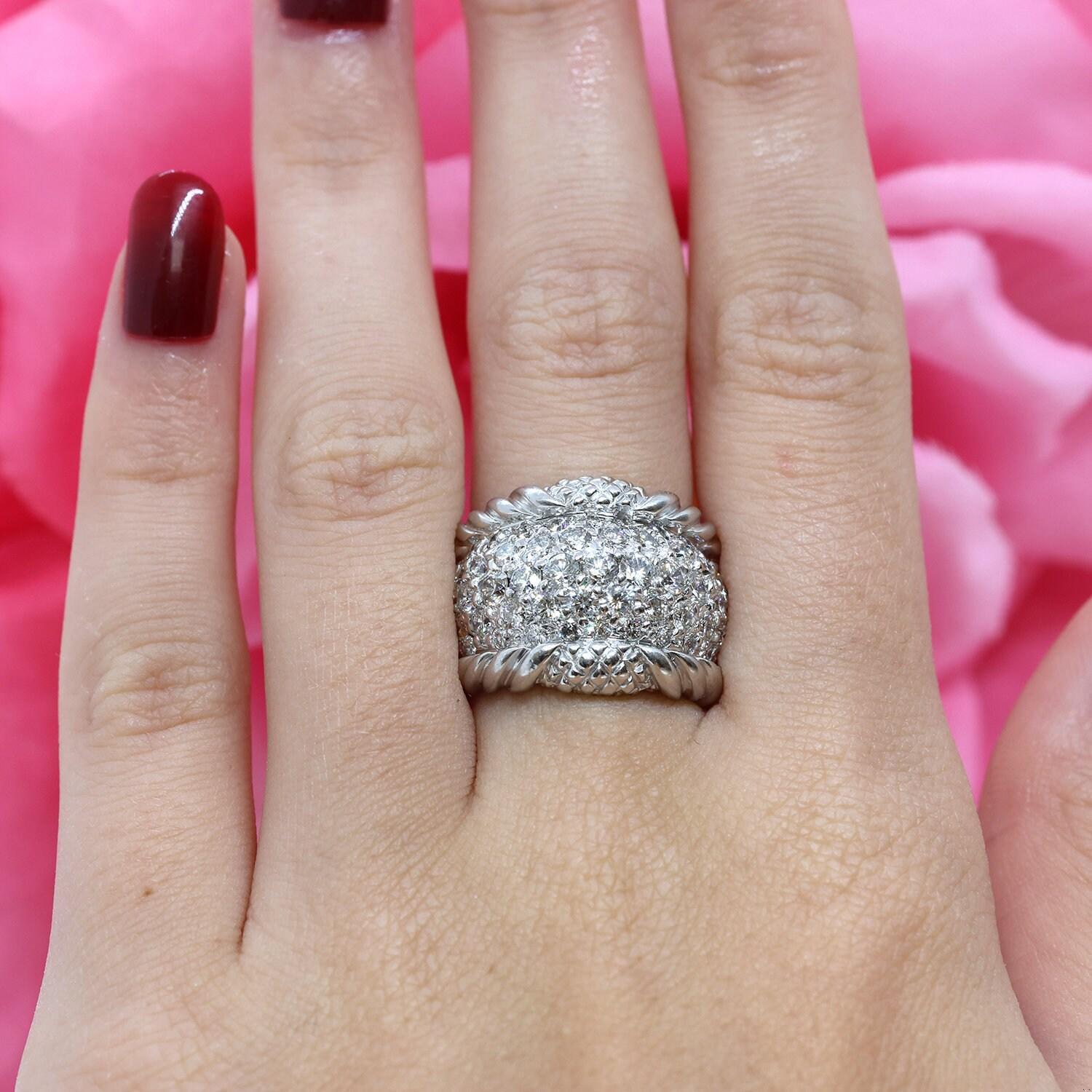 Judith Ripka Cluster Diamond Wide Band Ring Brushed White Gold 2.35 TW Size 5