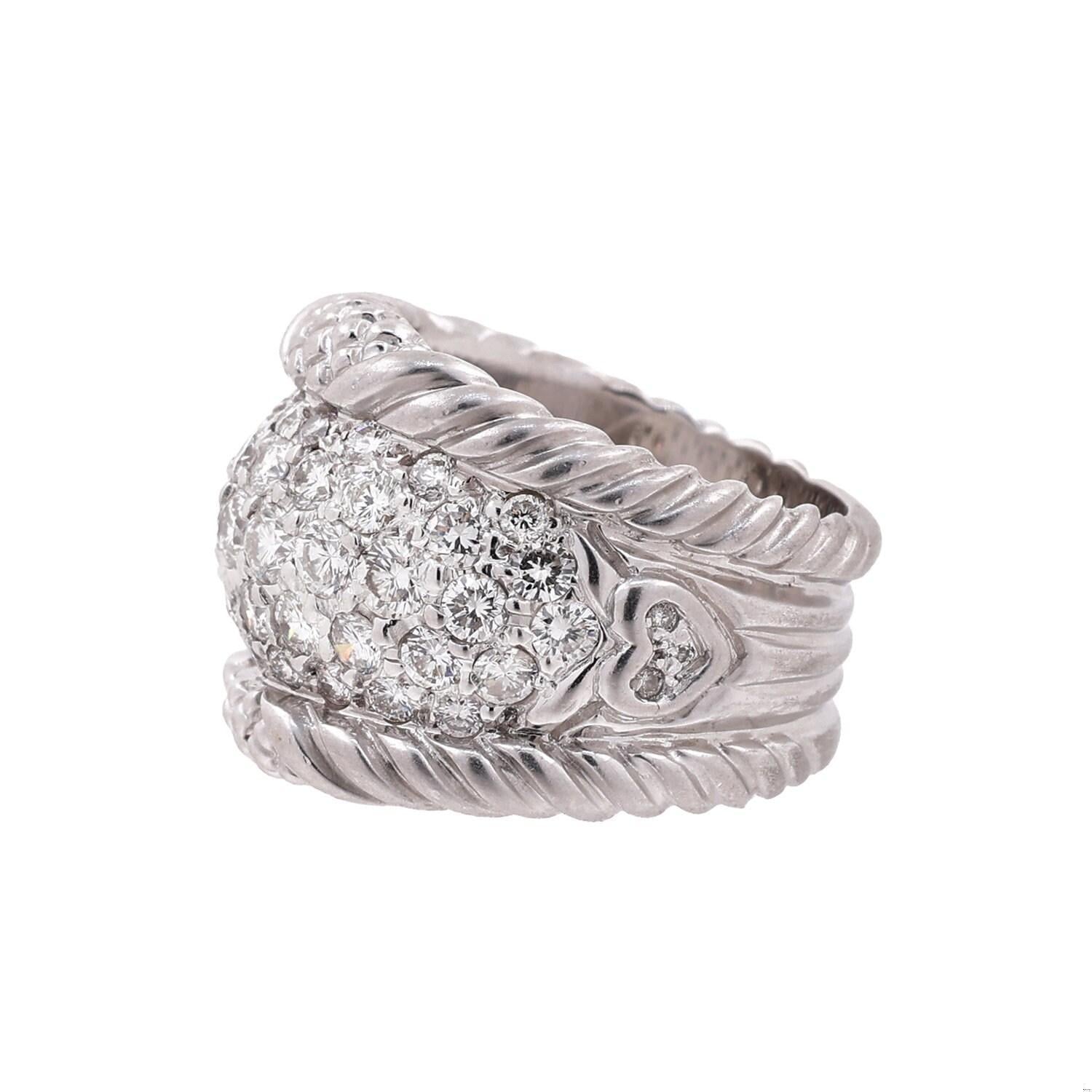 Judith Ripka Cluster Diamond Wide Band Ring Brushed White Gold 2.35 TW Size 5