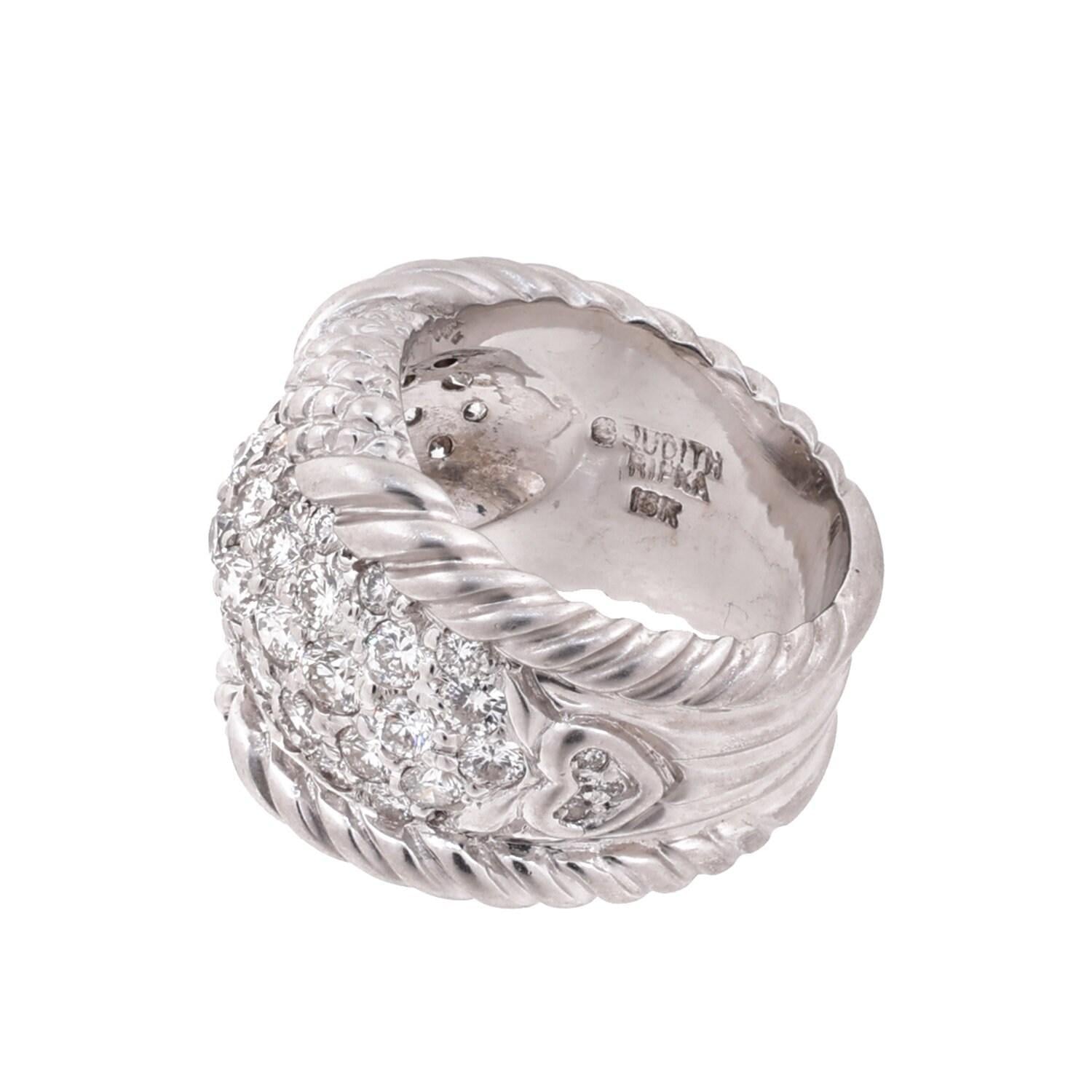 Judith Ripka Cluster Diamond Wide Band Ring Brushed White Gold 2.35 TW Size 5