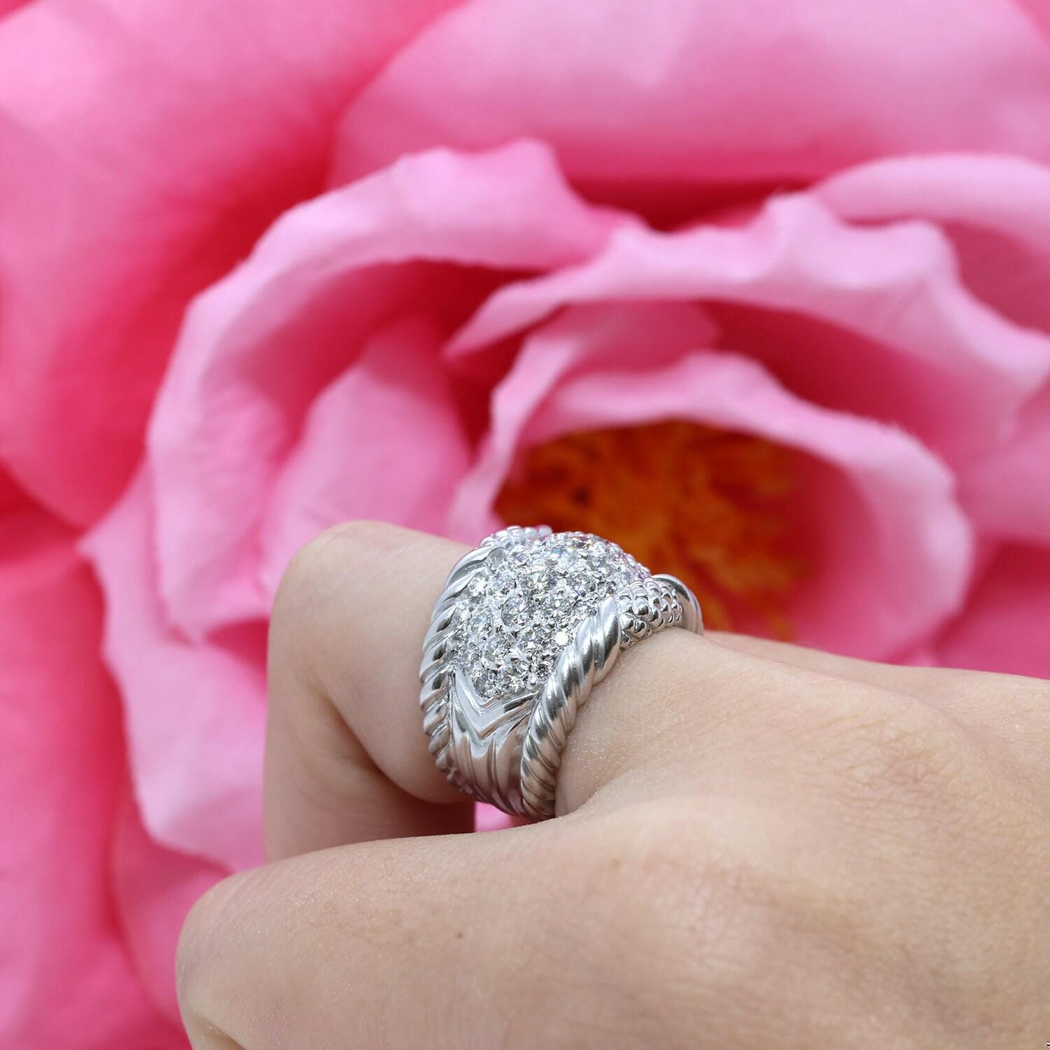 Judith Ripka Cluster Diamond Wide Band Ring Brushed White Gold 2.35 TW Size 5