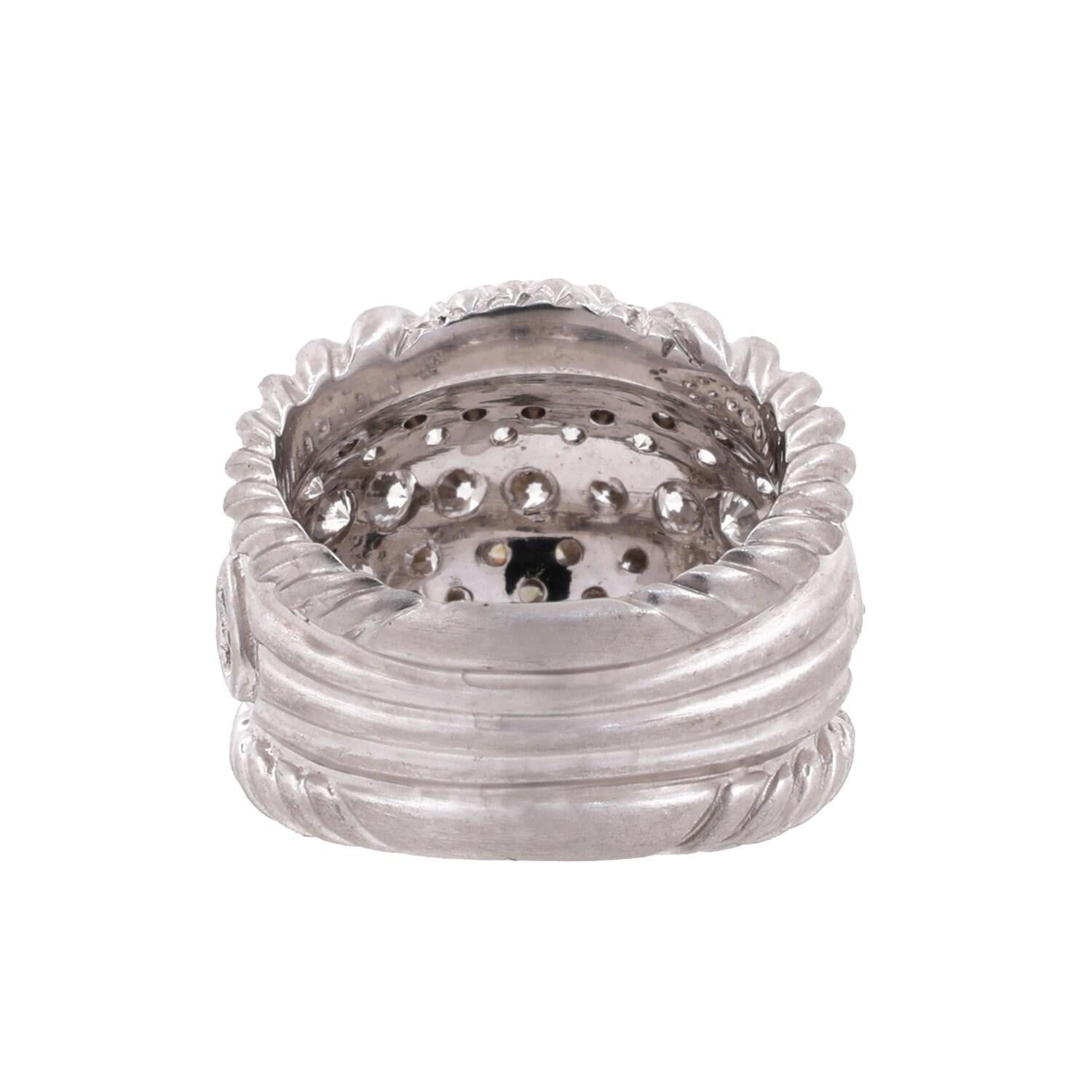 Judith Ripka Cluster Diamond Wide Band Ring Brushed White Gold 2.35 TW Size 5