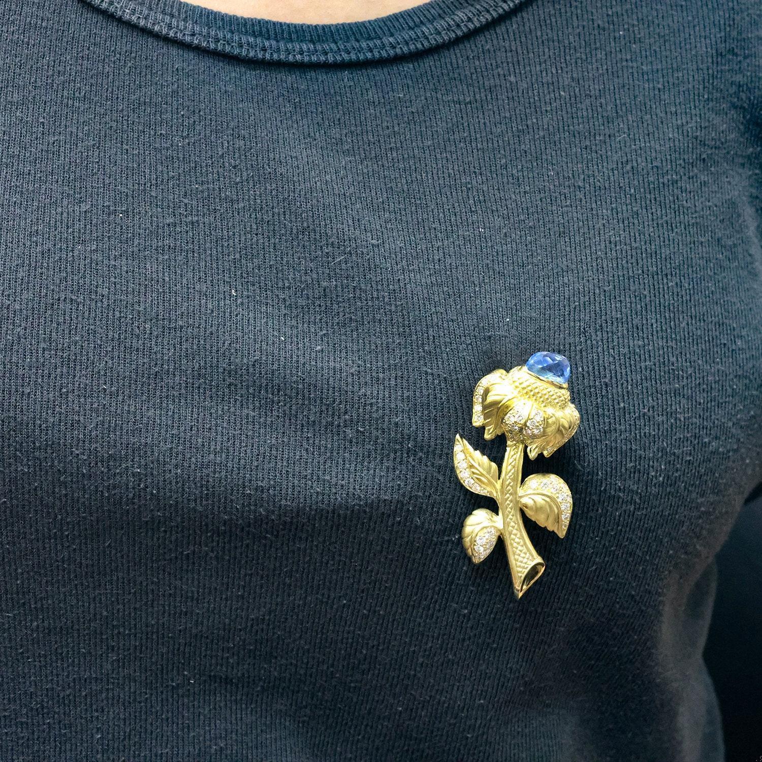 Judith Ripka Flower Brooch Diamond & Gemstone 18K Yellow Gold 2.25"