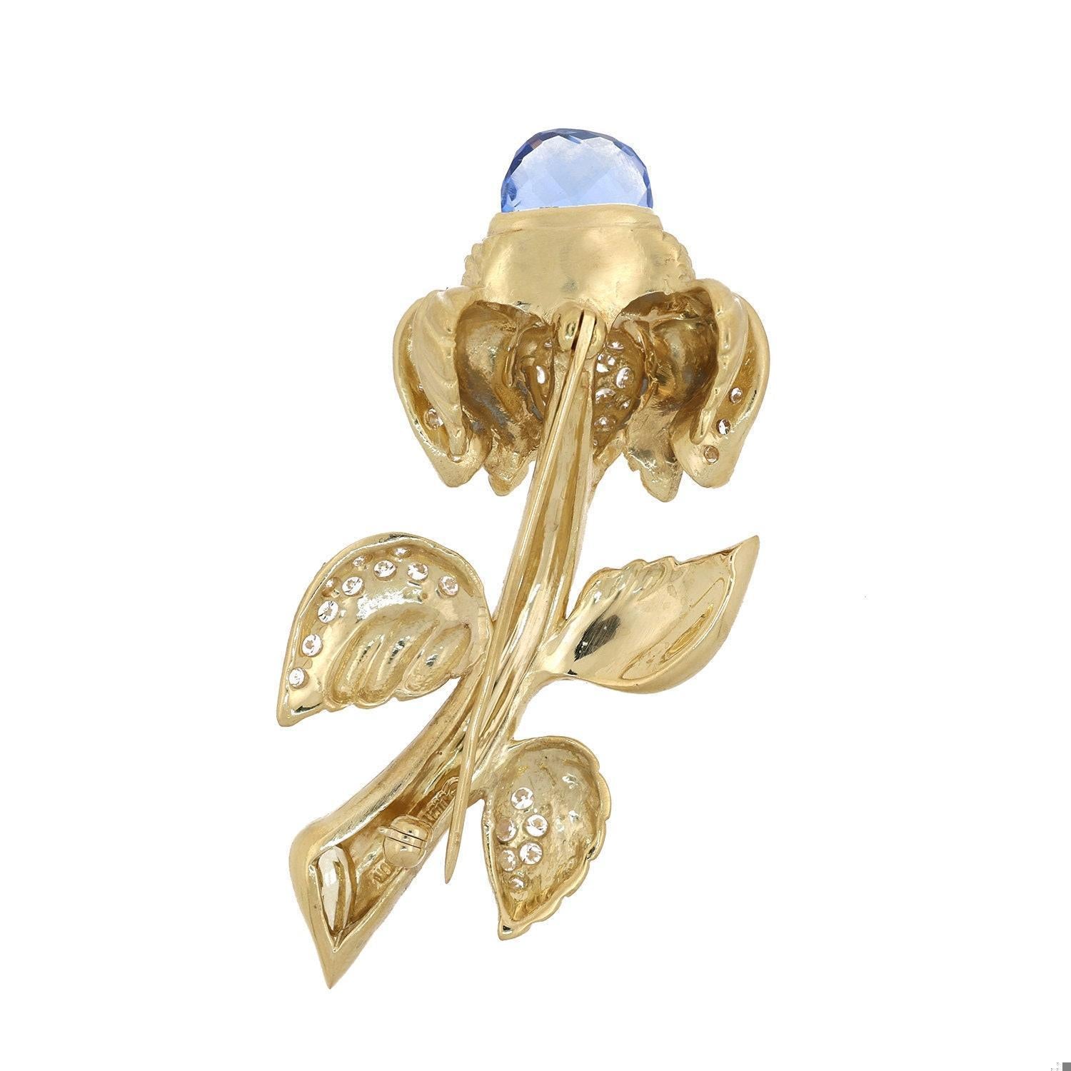 Judith Ripka Flower Brooch Diamond & Gemstone 18K Yellow Gold 2.25"