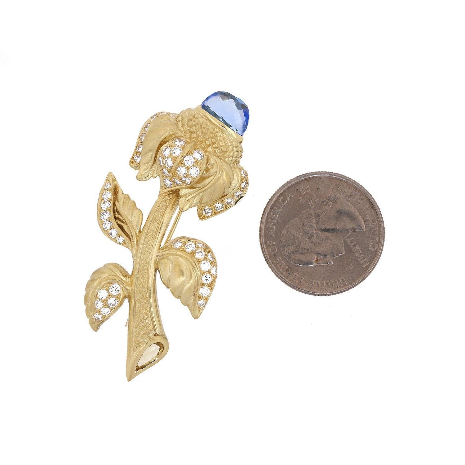 Judith Ripka Flower Brooch Diamond & Gemstone 18K Yellow Gold 2.25"