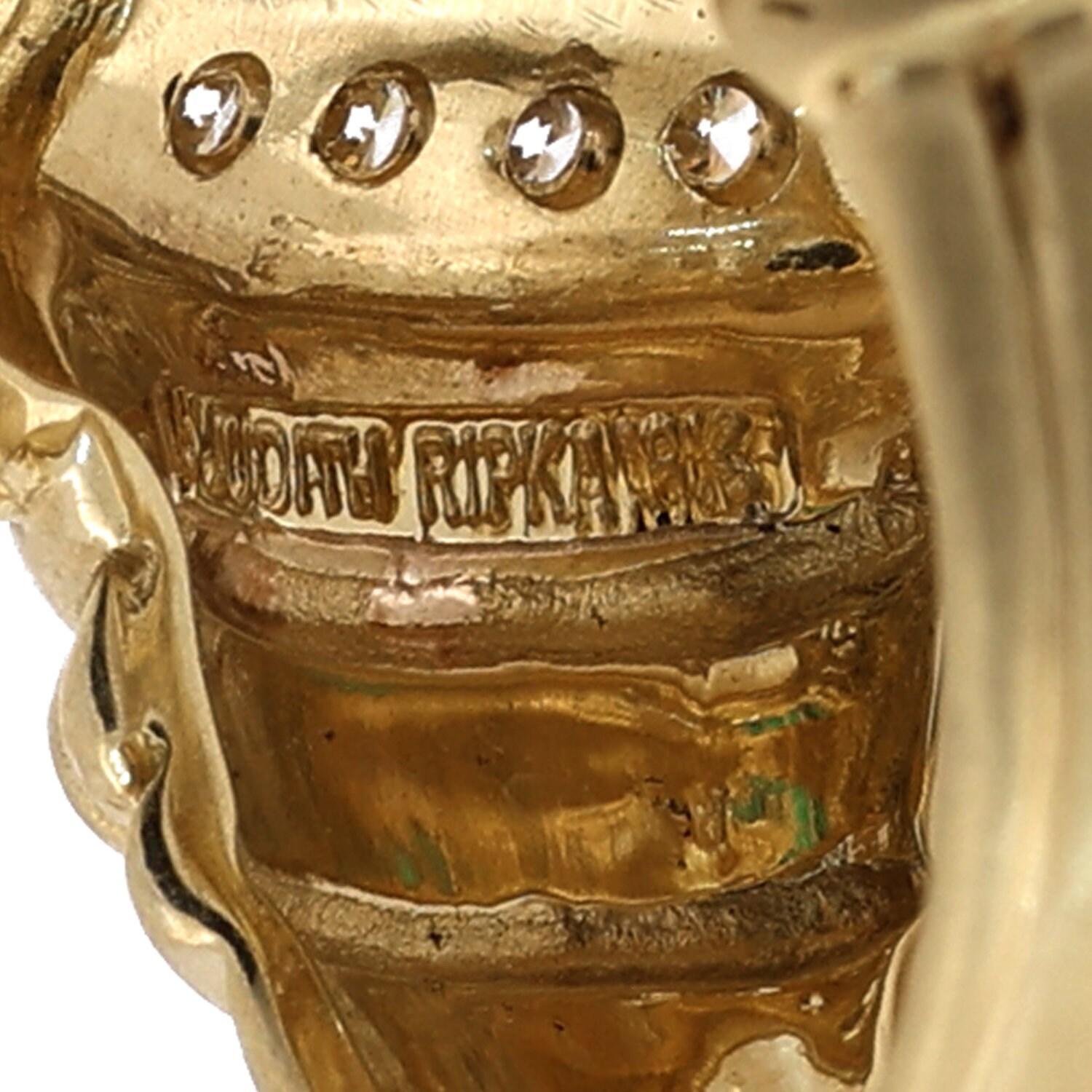 Judith Ripka Intaglio Ring Mother Of Pearl Diamond Emerald 18K Gold SZ 5.75