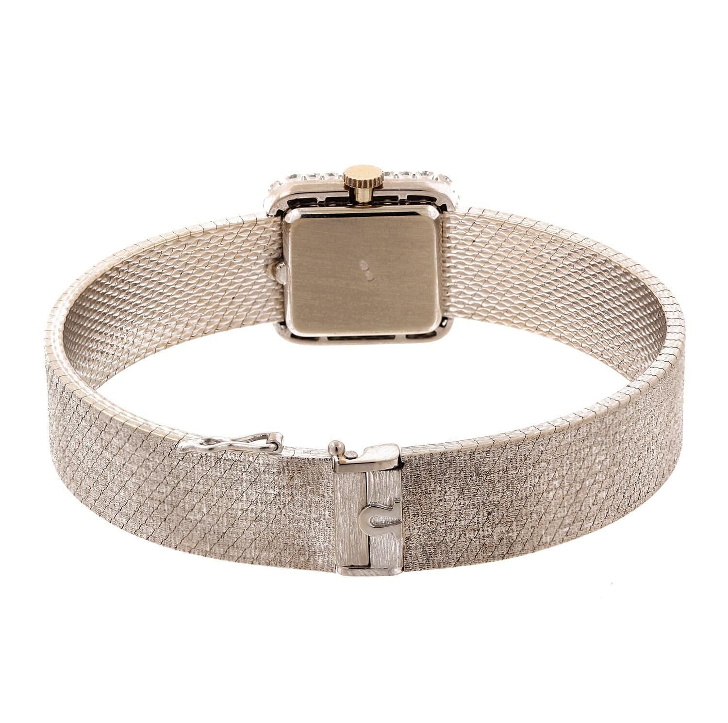 Ladies Omega Diamond Watch 18K Bark Brushed White Gold 1.15 CTW Mechanical 7"