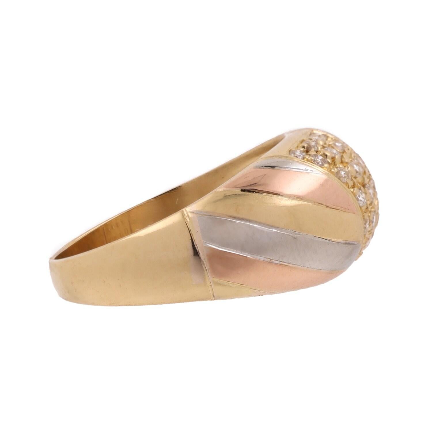 Leo Pizzo Italian Diamond Dome Ring 18K Tri-Gold 0.40 TW Size 8.5