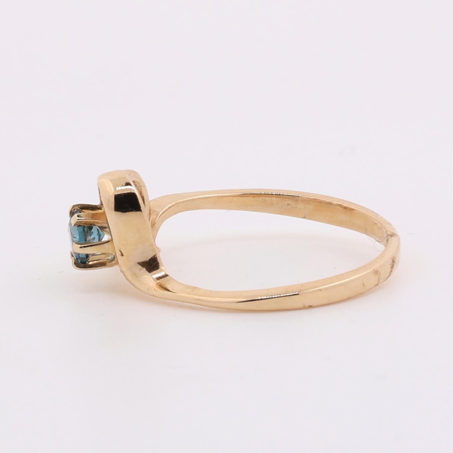 Blue Topaz Diamond Heart Ring 14K Yellow Gold 0.28 CTW Size 6.75 Vintage Estate