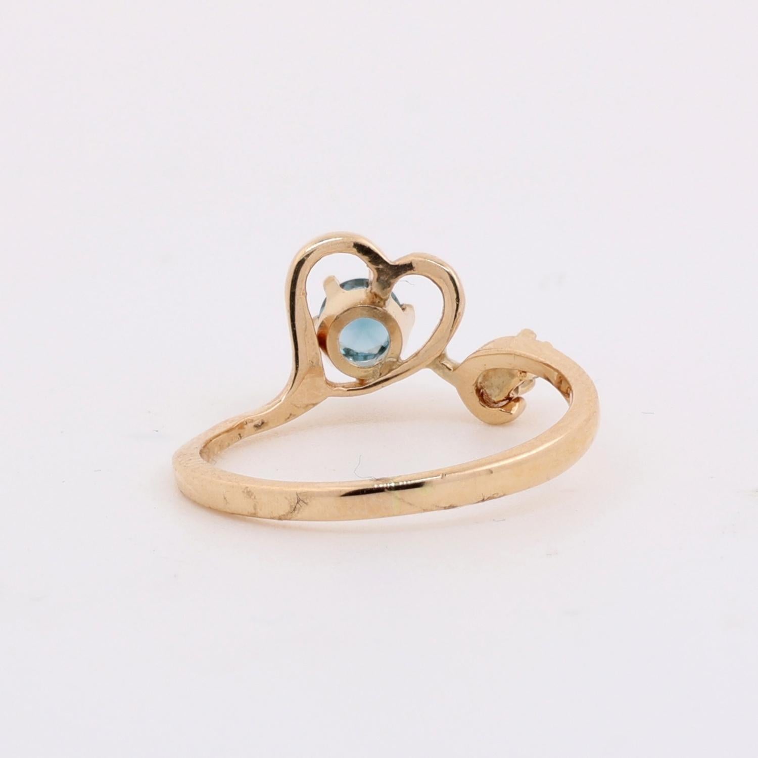 Blue Topaz Diamond Heart Ring 14K Yellow Gold 0.28 CTW Size 6.75 Vintage Estate