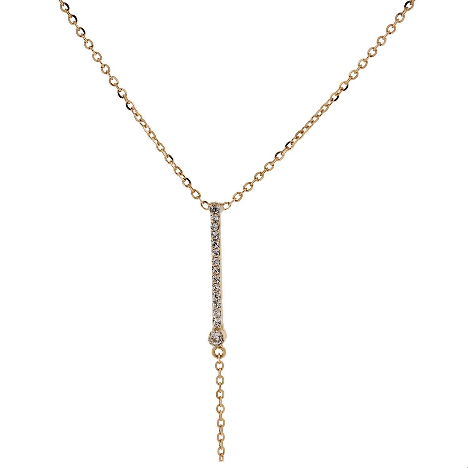 Long Y-Drop Cable Link Chain Necklace 18K Yellow Gold Cubic Zirconia Gems 16.5"