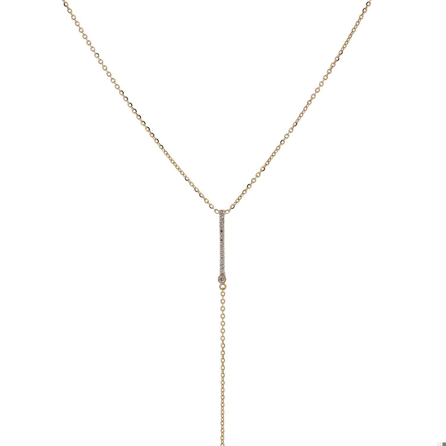 Long Y-Drop Cable Link Chain Necklace 18K Yellow Gold Cubic Zirconia Gems 16.5"