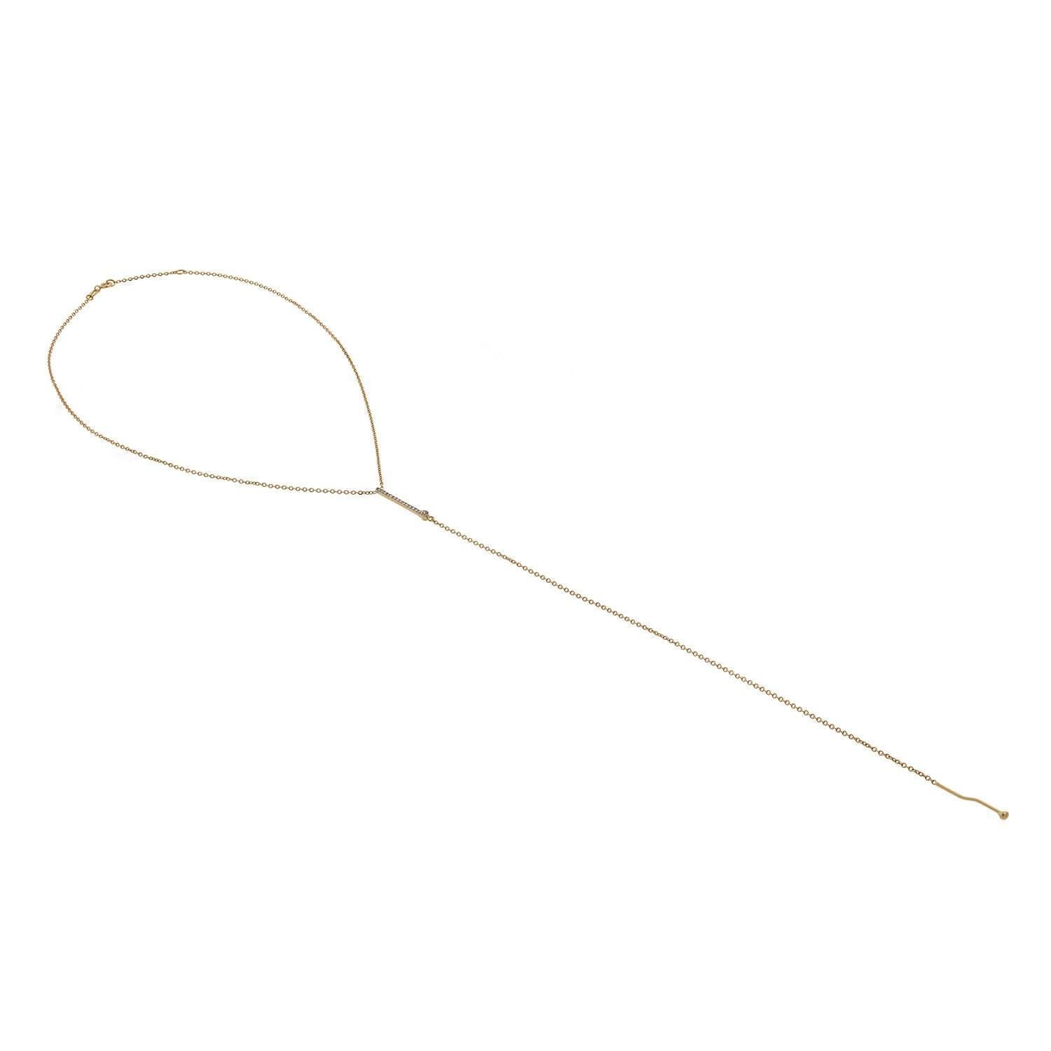 Long Y-Drop Cable Link Chain Necklace 18K Yellow Gold Cubic Zirconia Gems 16.5"