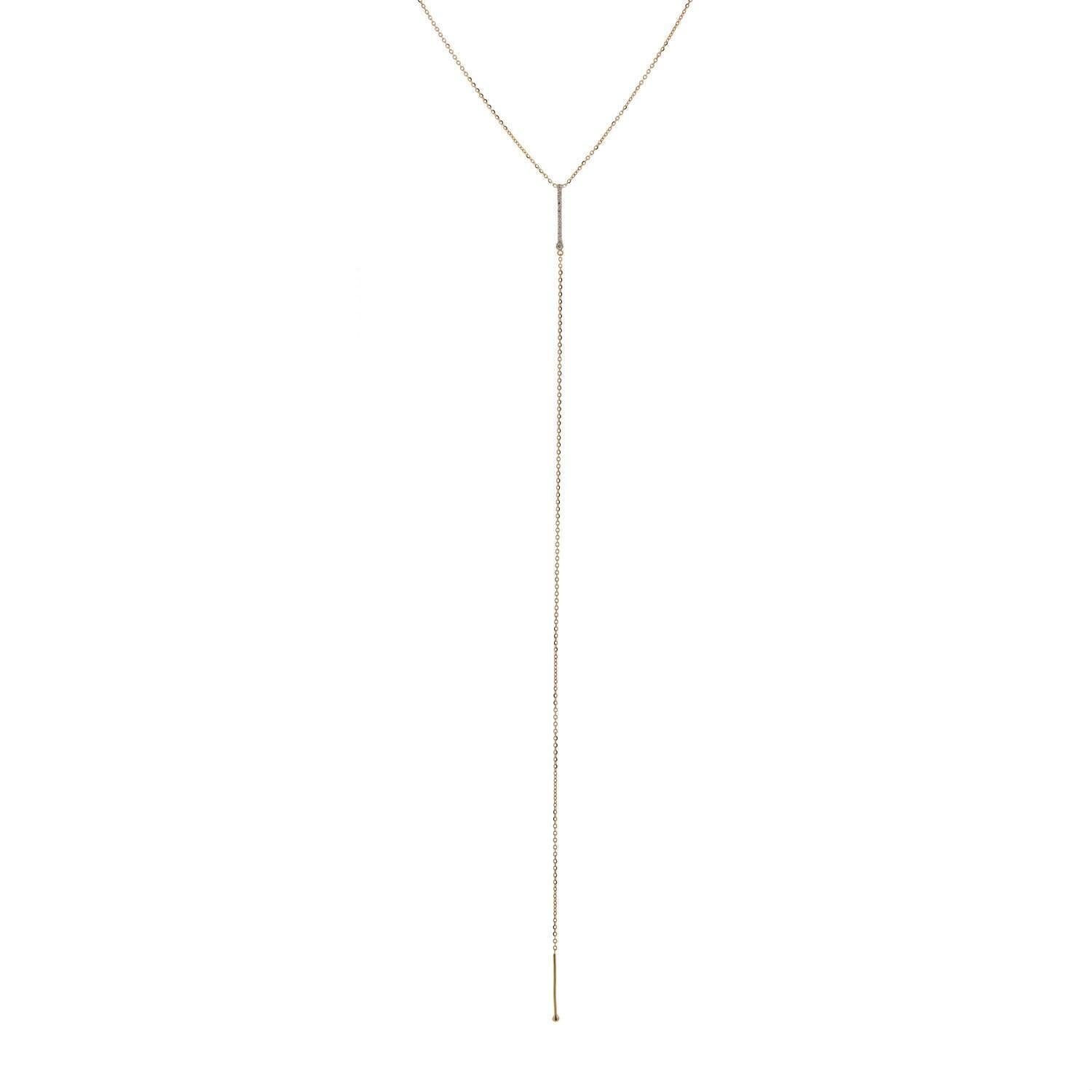 Long Y-Drop Cable Link Chain Necklace 18K Yellow Gold Cubic Zirconia Gems 16.5"