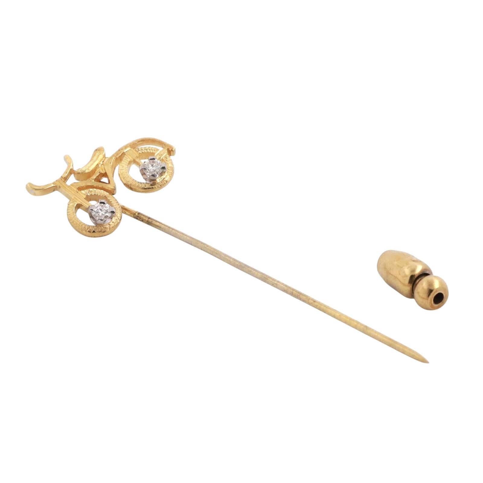 Vintage Bicycle Brooch Pin 18K Yellow Gold 0.10 TW Diamonds 2.10" Unisex Estate