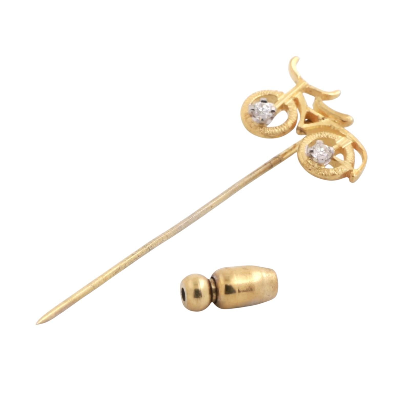 Vintage Bicycle Brooch Pin 18K Yellow Gold 0.10 TW Diamonds 2.10" Unisex Estate