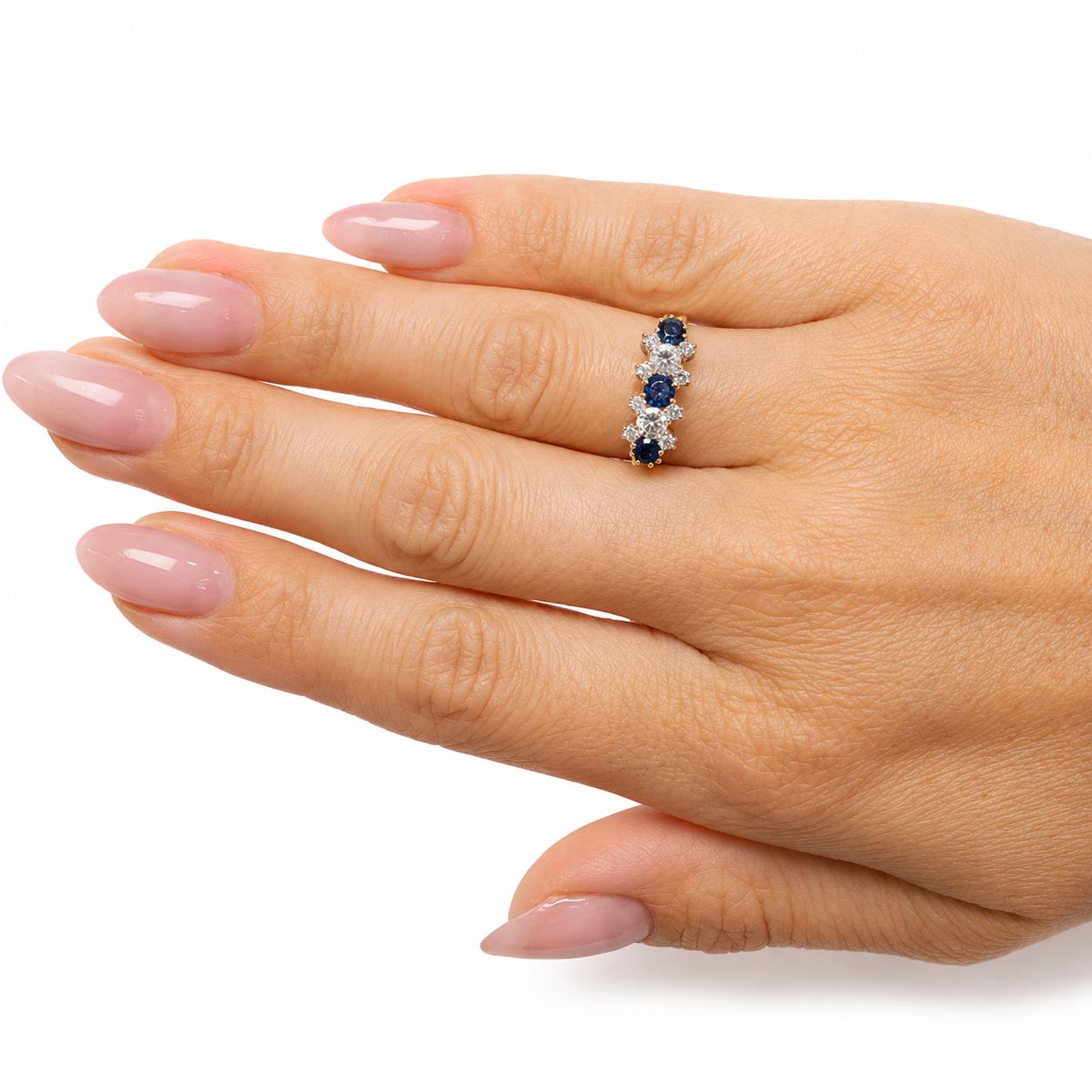 Two Tone Gold 1.02CTW Sapphire Diamond Ring 3 Stone Estate Size 5.75