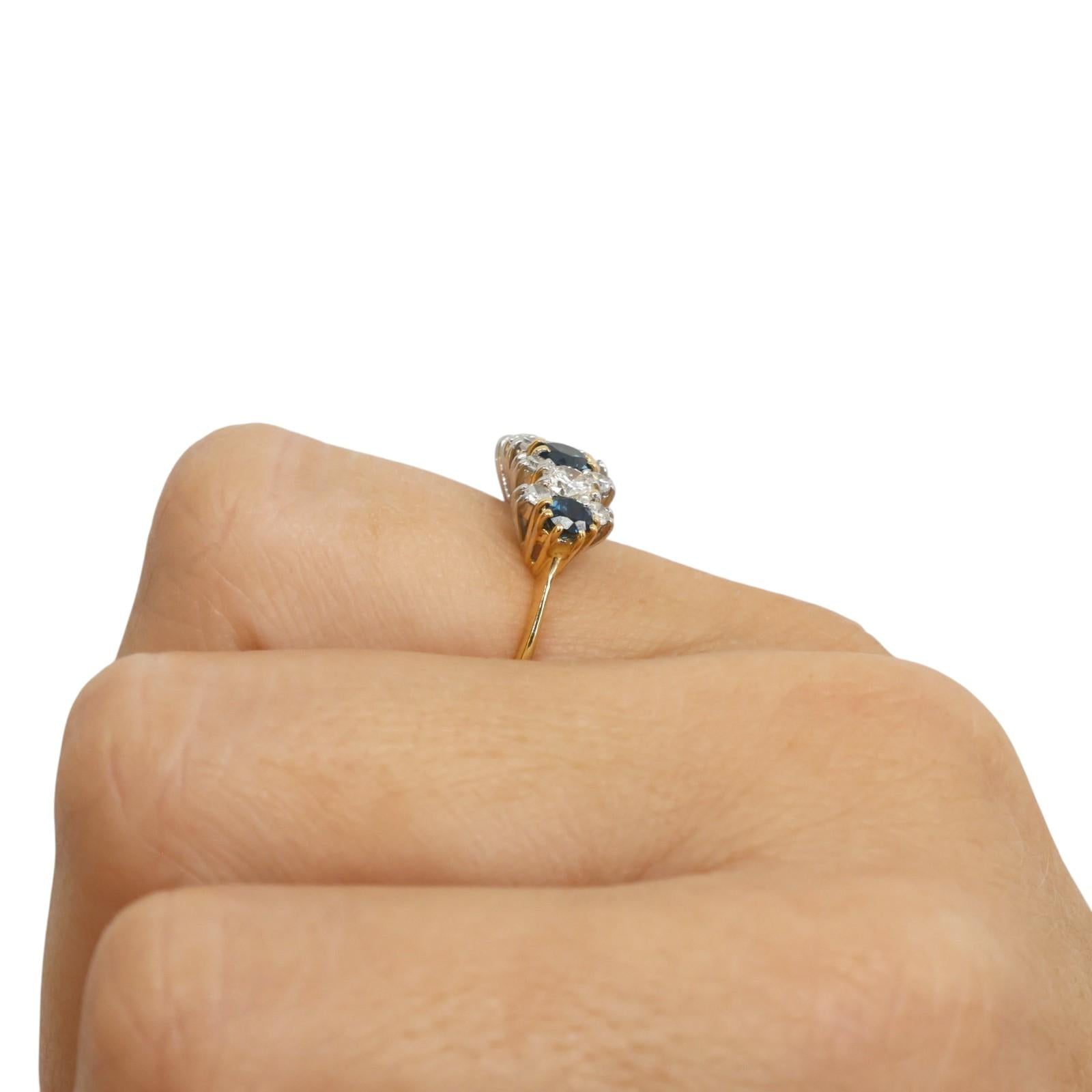 Two Tone Gold 1.02CTW Sapphire Diamond Ring 3 Stone Estate Size 5.75
